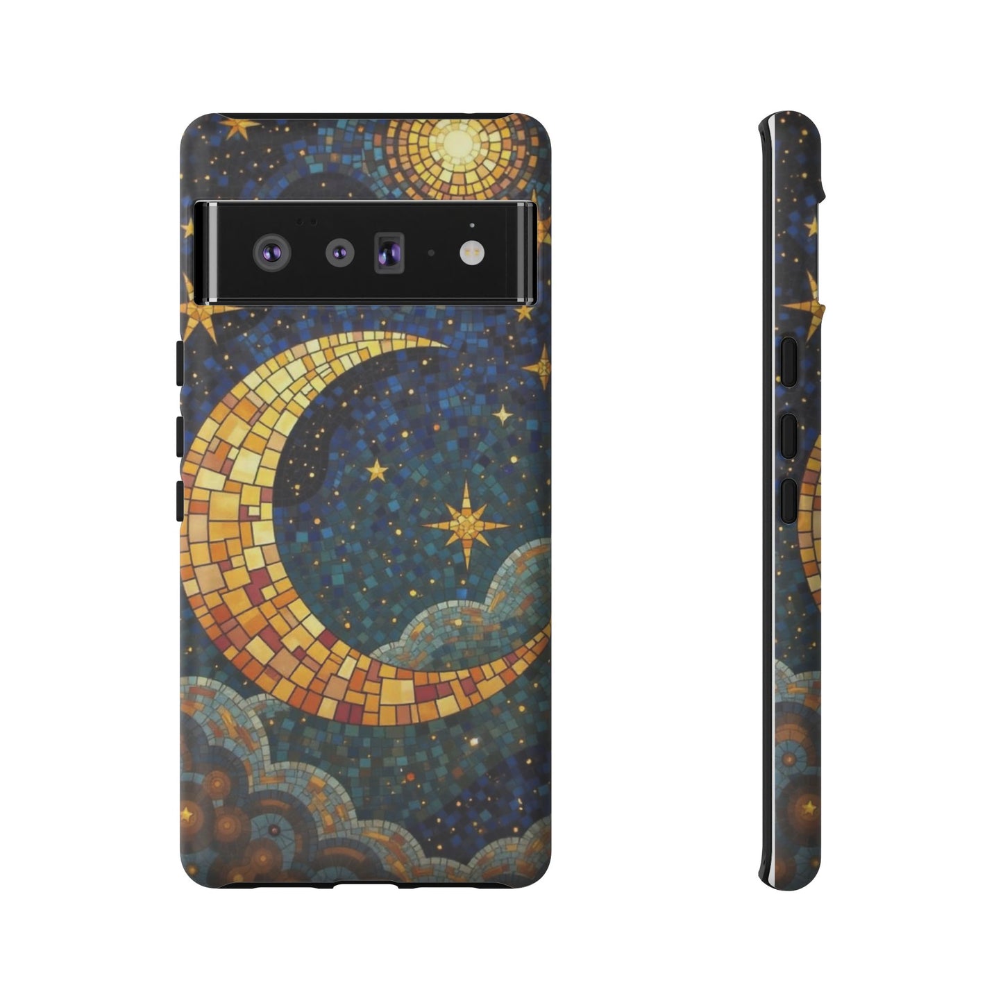 Golden Crescent: Mosaic Moon and Starry Night