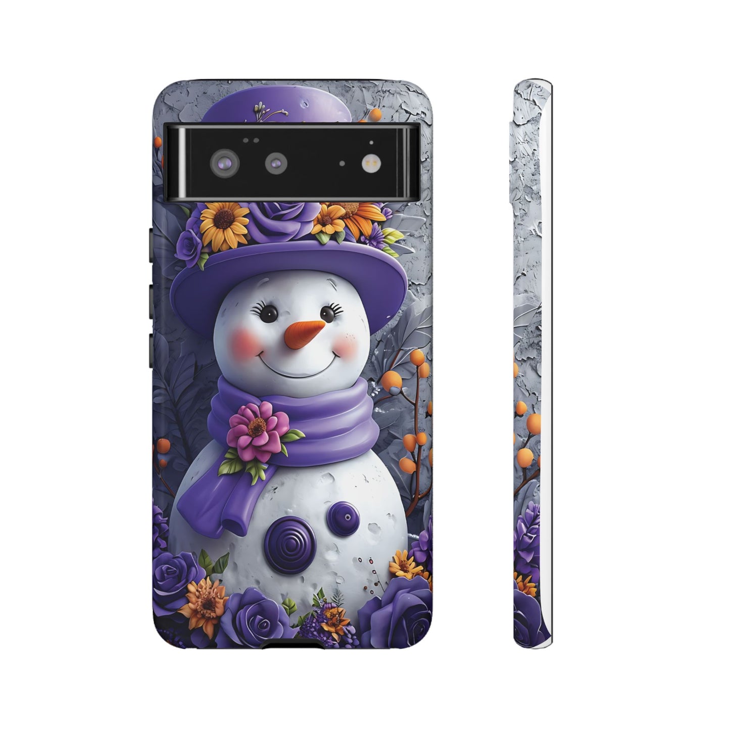 Cheerful Snowman With Colorful Floral Hat And Scarf phone case design