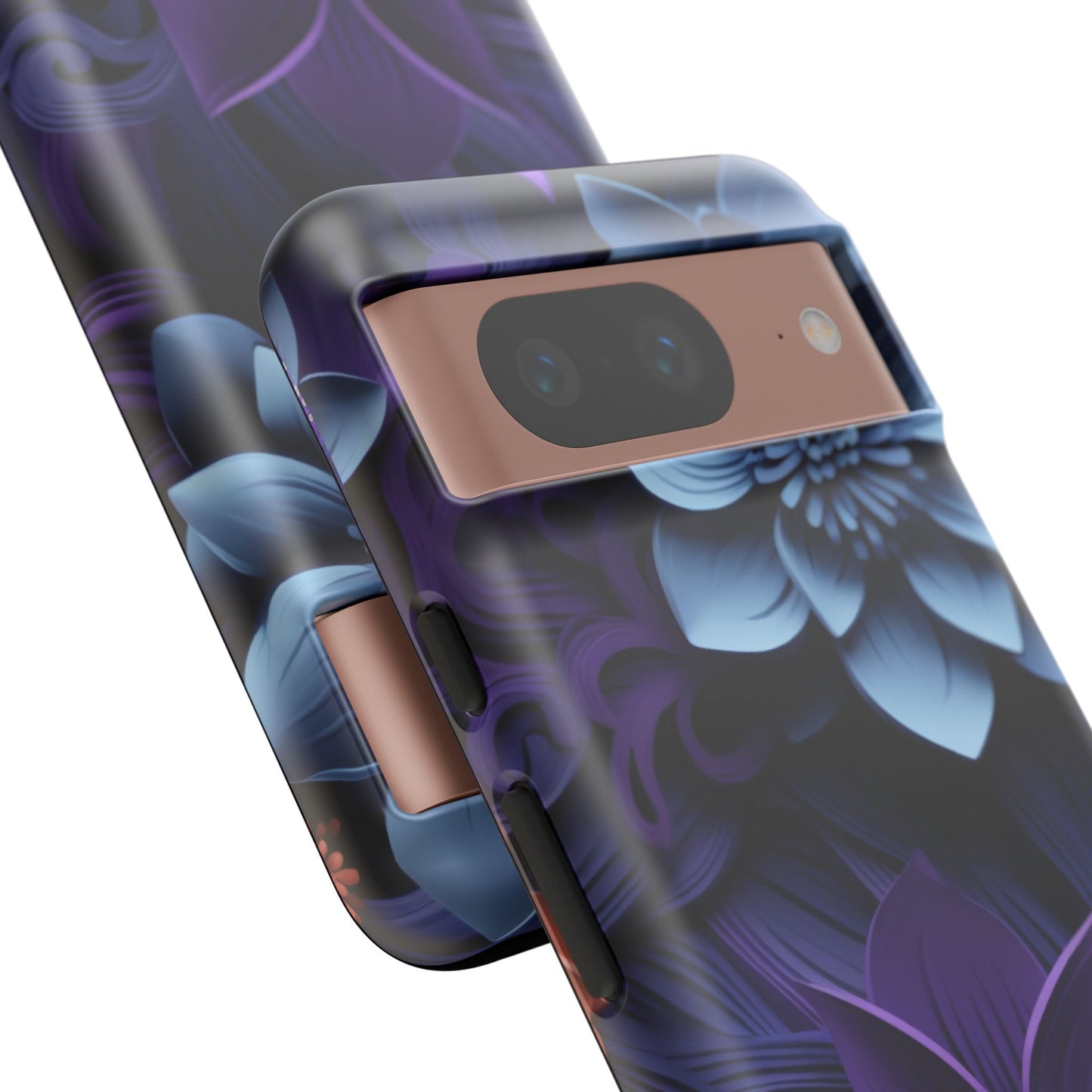 3D Floral Elegance Mobile Case – Midnight Blue & Purple Bloom