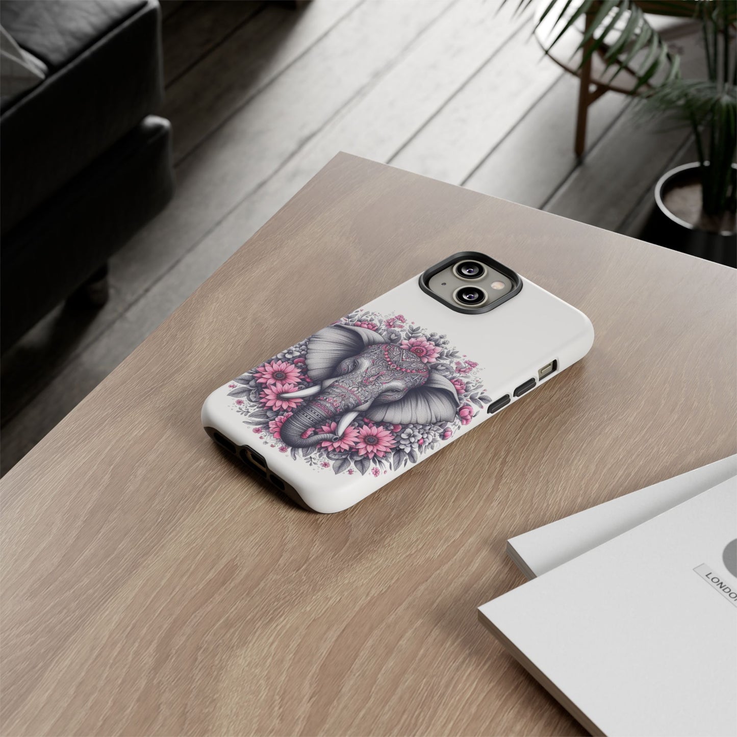 Intricate Floral Elephant Mobile Cover – Mandala-Inspired Boho Art
