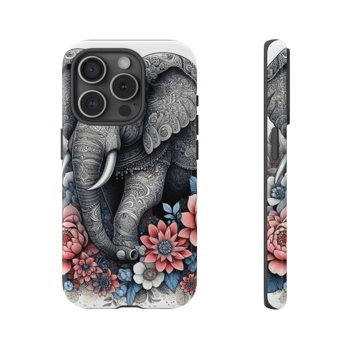 Mandala Elephant Mobile Cover – Elegant Black & White Floral Art
