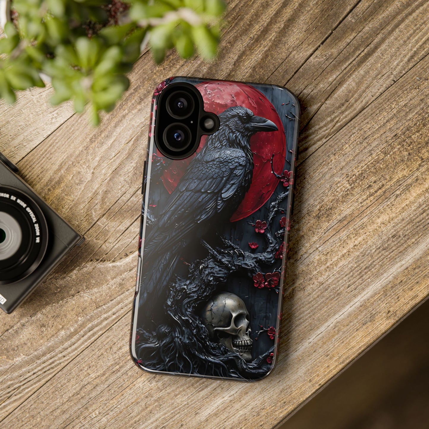 Gothic Sculpture Of Raven On Charcoal Tree Branch phone case design