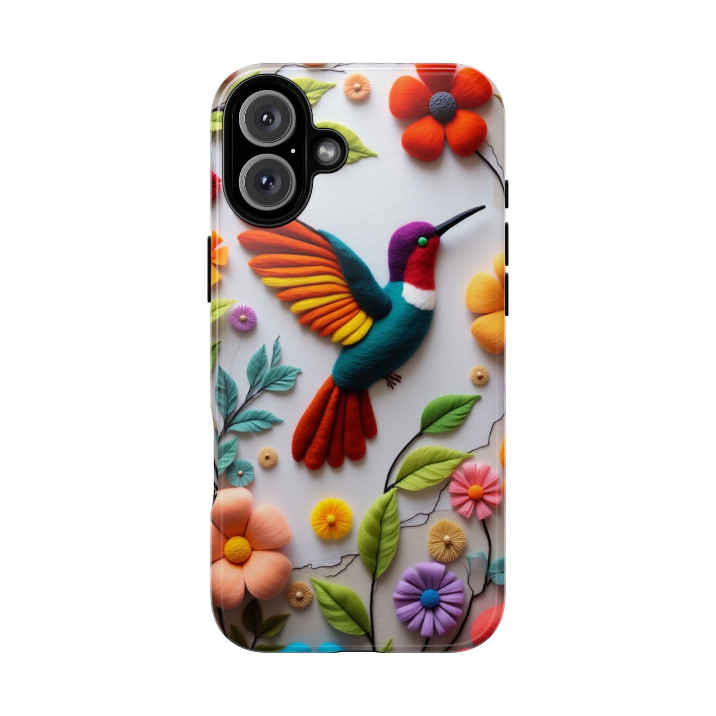 Embroidered Hummingbird with Floral Design | Nature's Elegant Stitch | iPhone 16 Pro