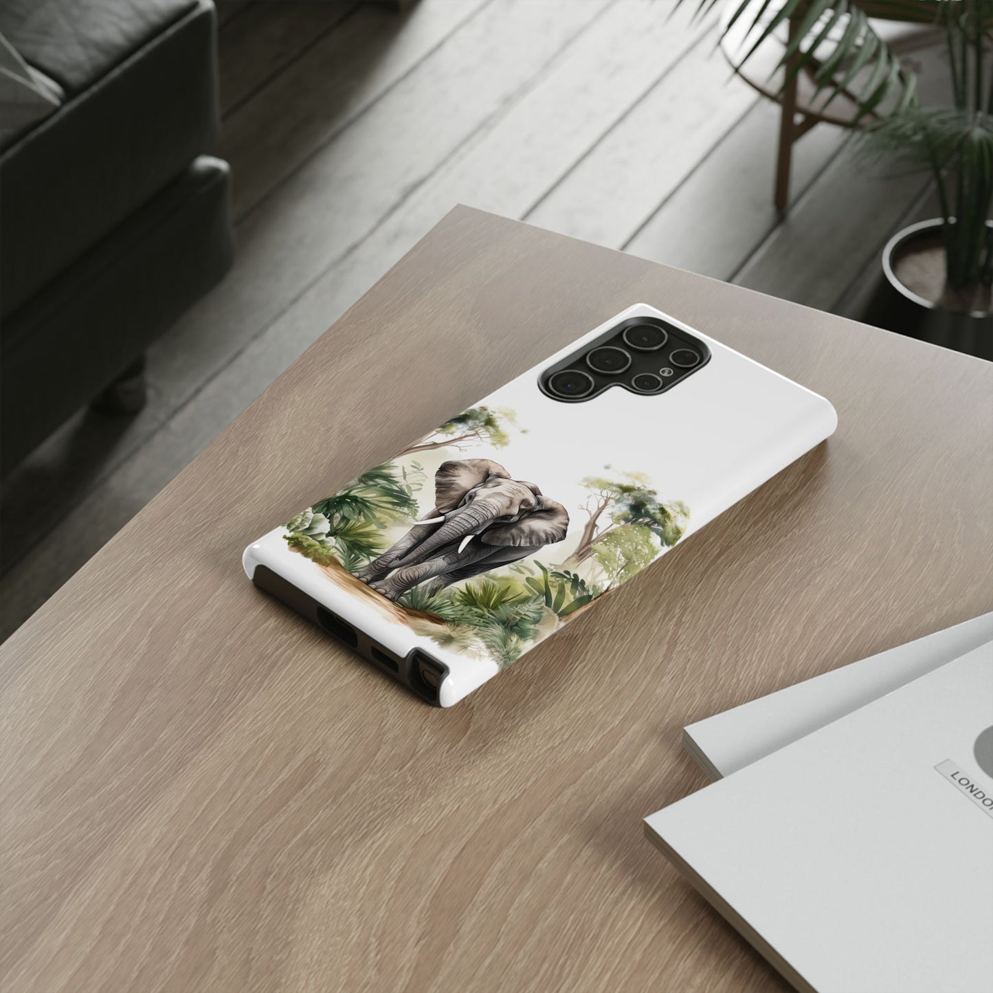 Serene Jungle Elephant Mobile Cover – Watercolor Wildlife Design