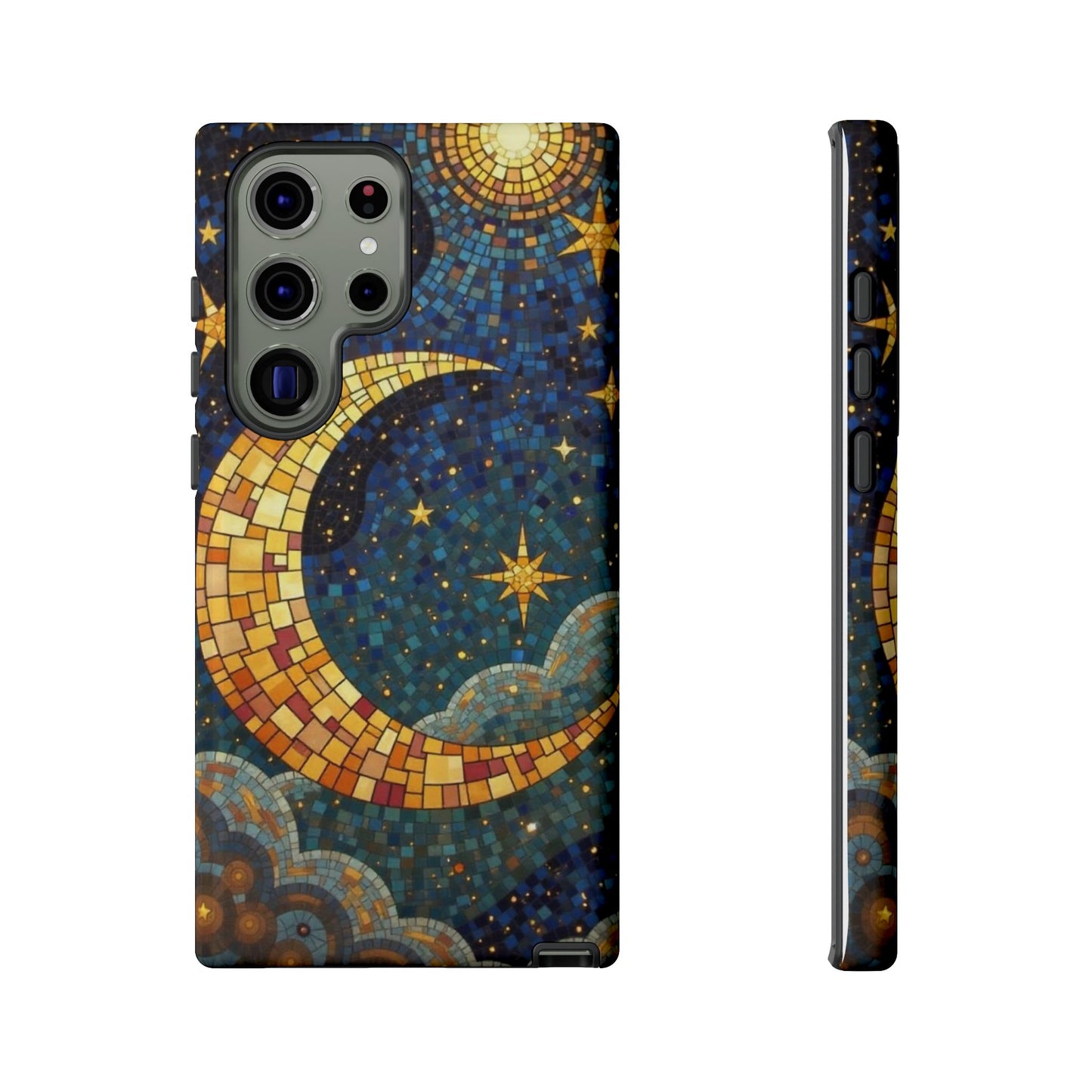 Golden Crescent: Mosaic Moon and Starry Night