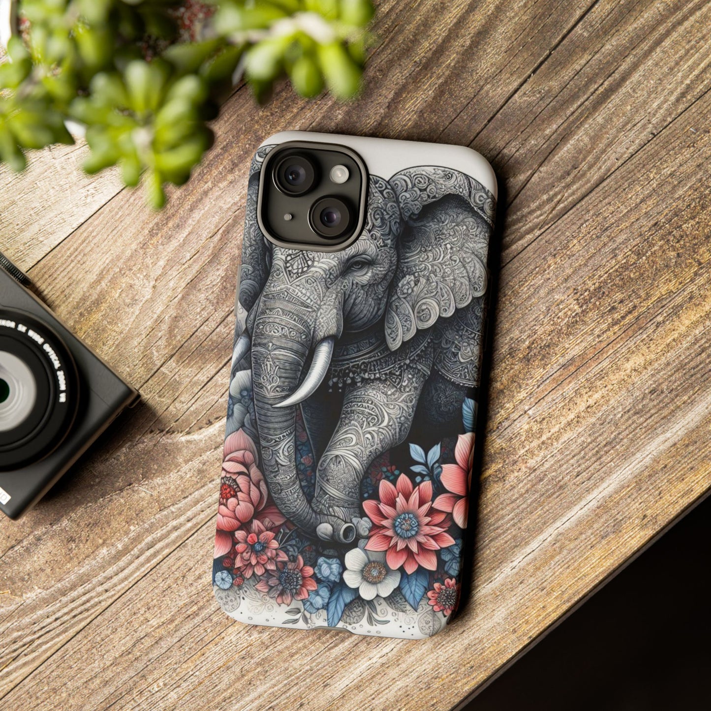 Mandala Elephant Mobile Cover – Elegant Black & White Floral Art
