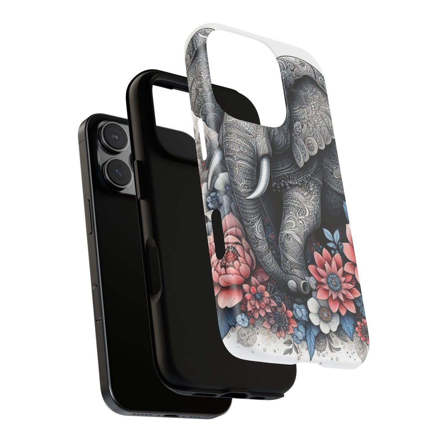 Mandala Elephant Mobile Cover – Elegant Black & White Floral Art
