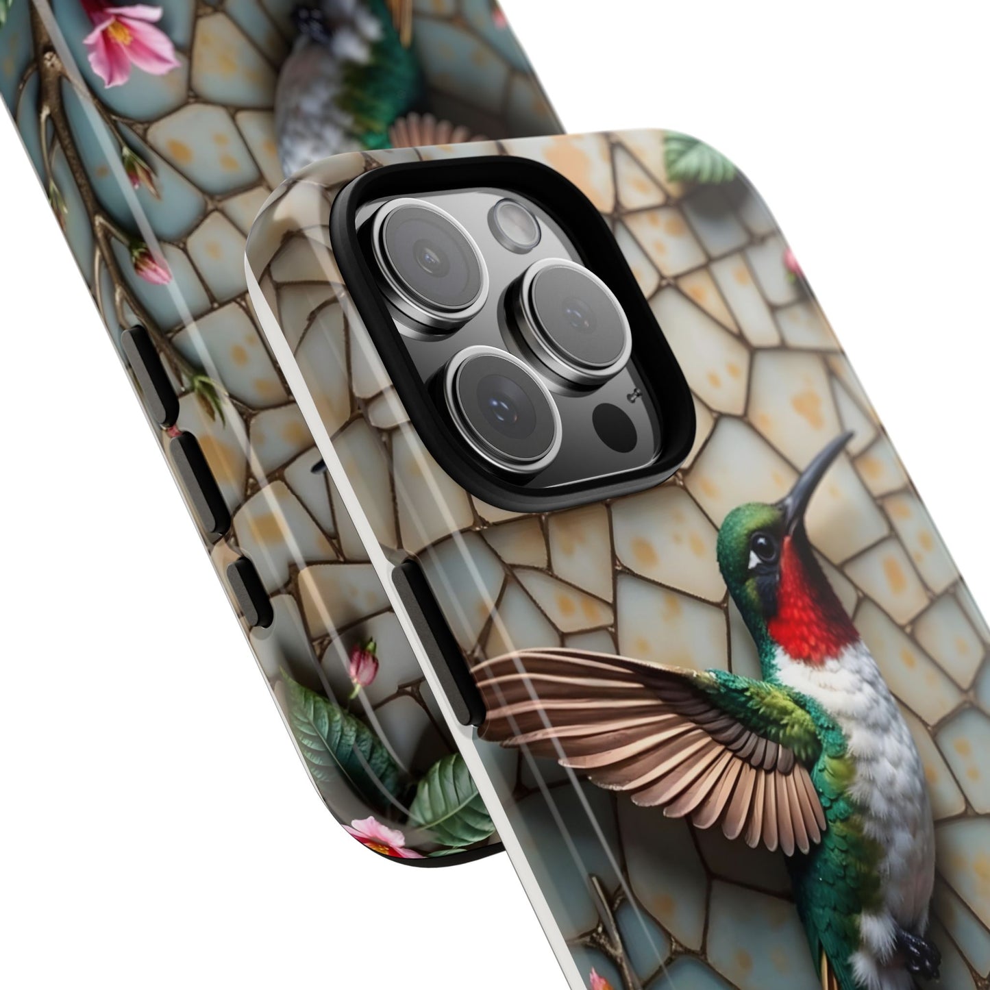 Vivid Hummingbird with Blossoming Branches | Artistic Mosaic Style