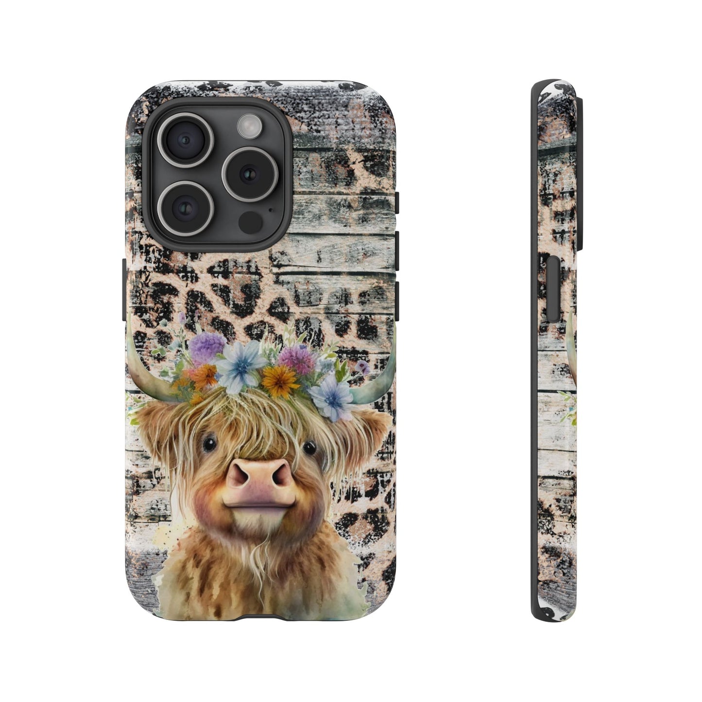 Leopard Print Heifer Phone Case - iPhone, Samsung & Google Pixel Cover - Artistic Cow Phone Case, Animal Lover Gift