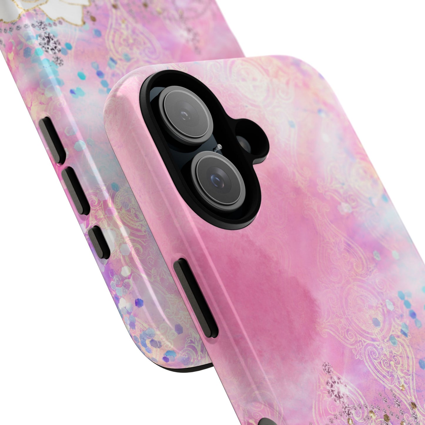 Luxury Pink & White Rose Glitter Mobile Case – Elegant & Shimmering Design