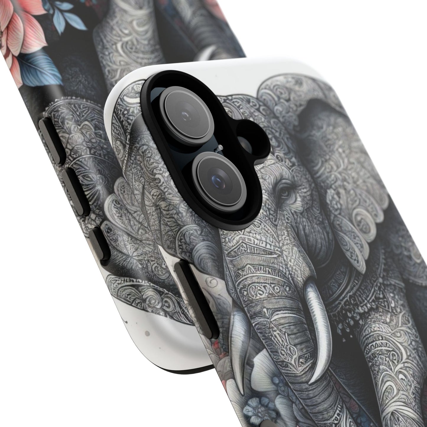 Mandala Elephant Mobile Cover – Elegant Black & White Floral Art