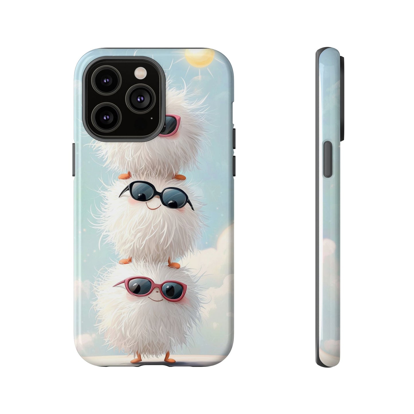 Fluffy Anime Phone Case – Cute Kawaii Fuzzy Creatures, Aesthetic Pastel Art, Soft Cloudy Background, iPhone, Samsung & Google Pixel Case