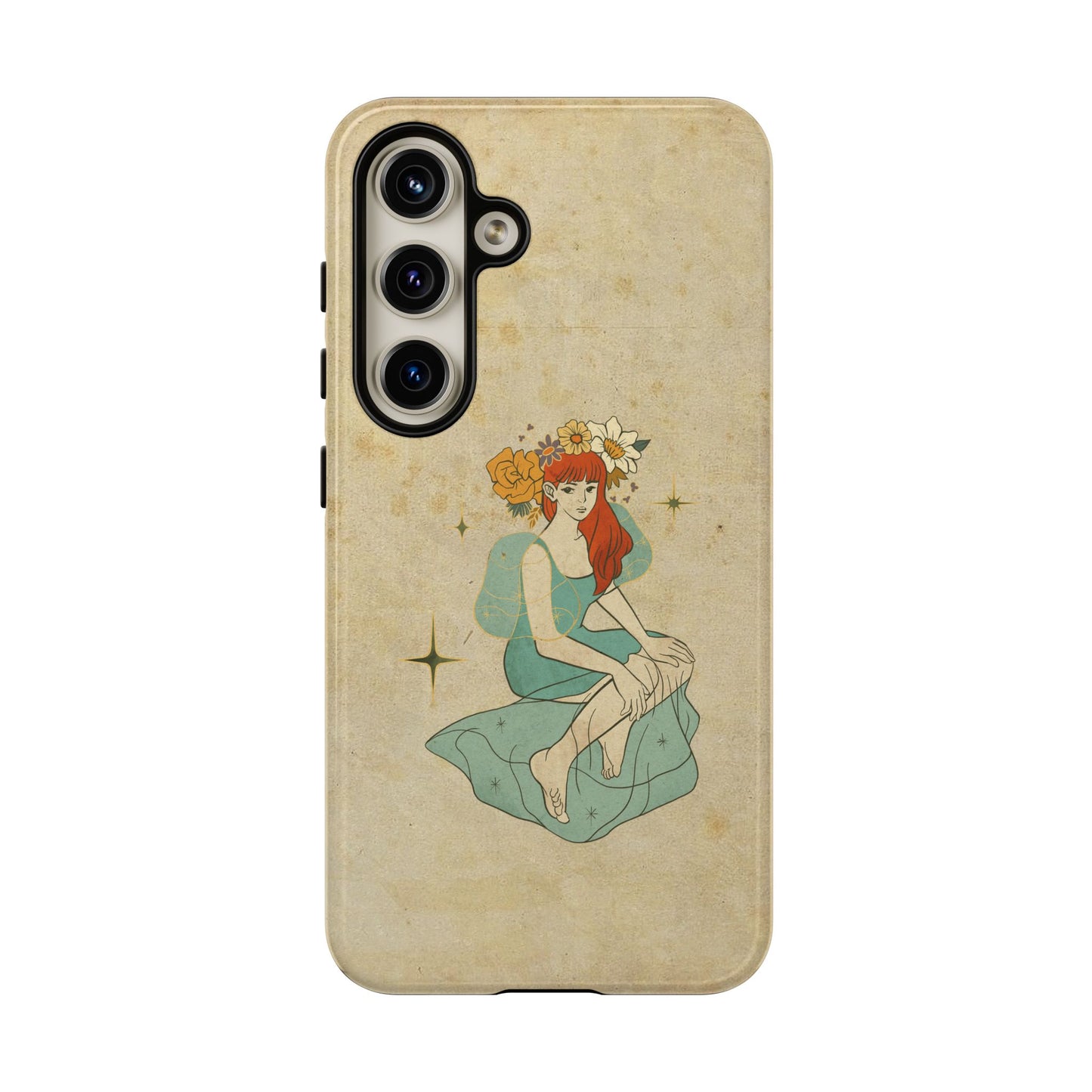 Vintage Aesthetic Phone Case – Cute Girl with Flower Crown | Minimal Beige Cover for iPhone, Samsung & Pixel