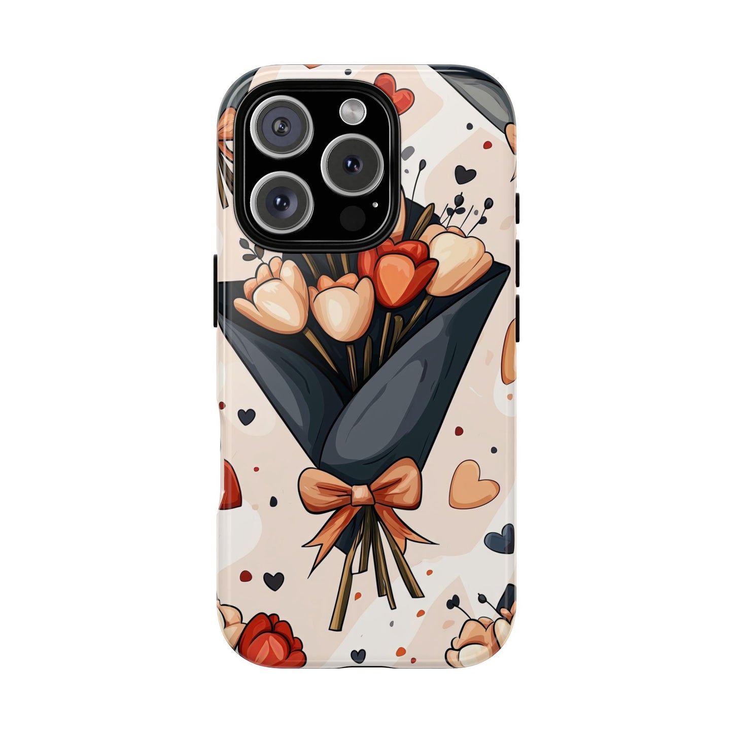 Romantic Bouquet Floral Phone Case for iPhone, Samsung & Pixel | Cute Heart & Flowers Design | Soft Matte Finish