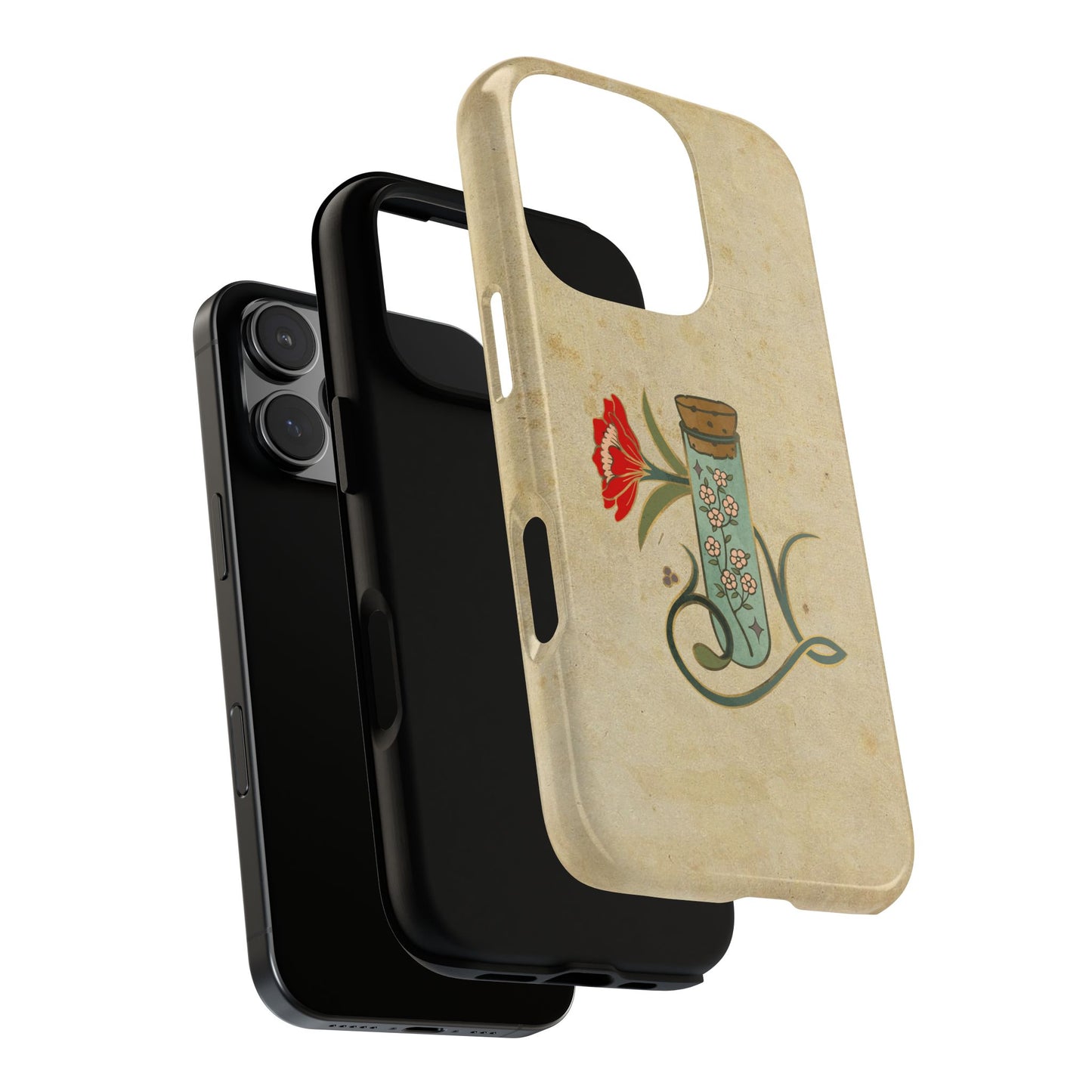 Vintage Floral Glass Tube Phone Case – Minimal Aesthetic, Beige Background (iPhone, Samsung, Pixel)