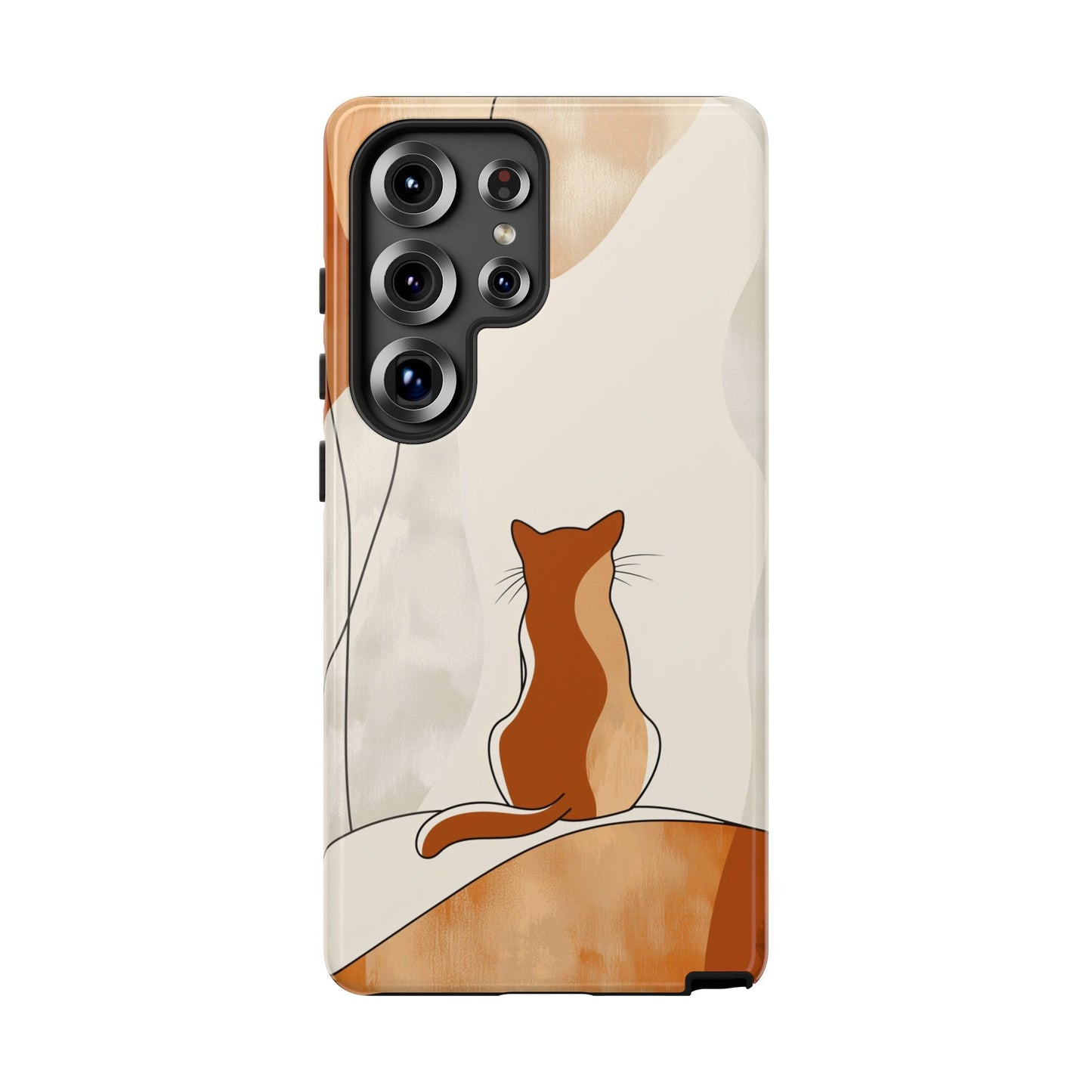 Contemplative Cat: Minimalist Sunset Phone Case for iPhone, Samsung & Pixel