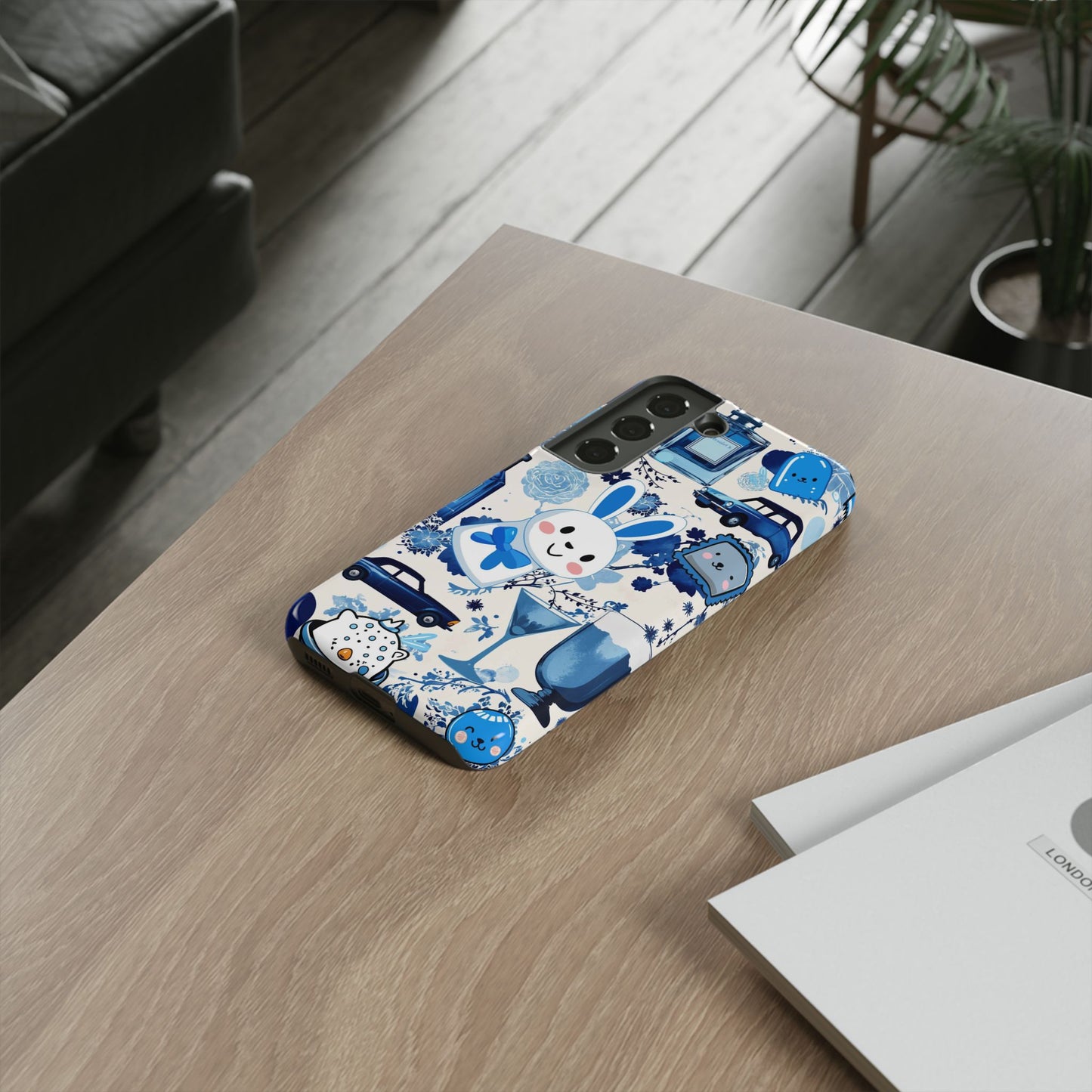 Blue Bunny & Car Themed Phone Case