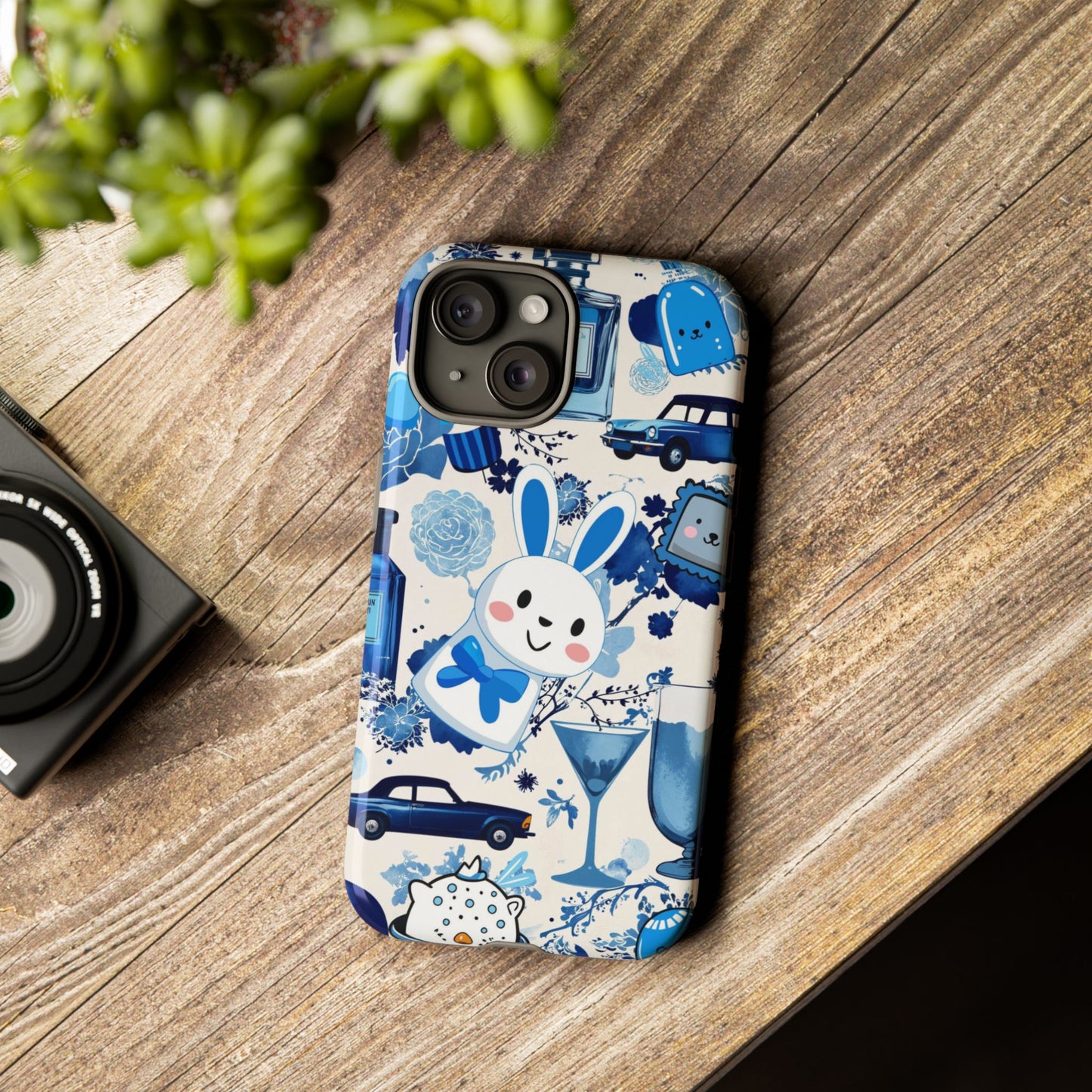 Blue Bunny & Car Themed Phone Case