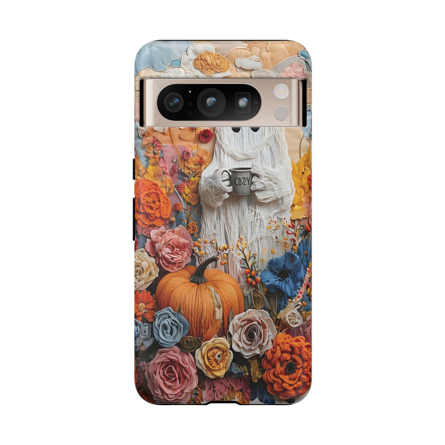 Colorful Whimsical Artwork of Ghost in Autumn Scene phone case design.