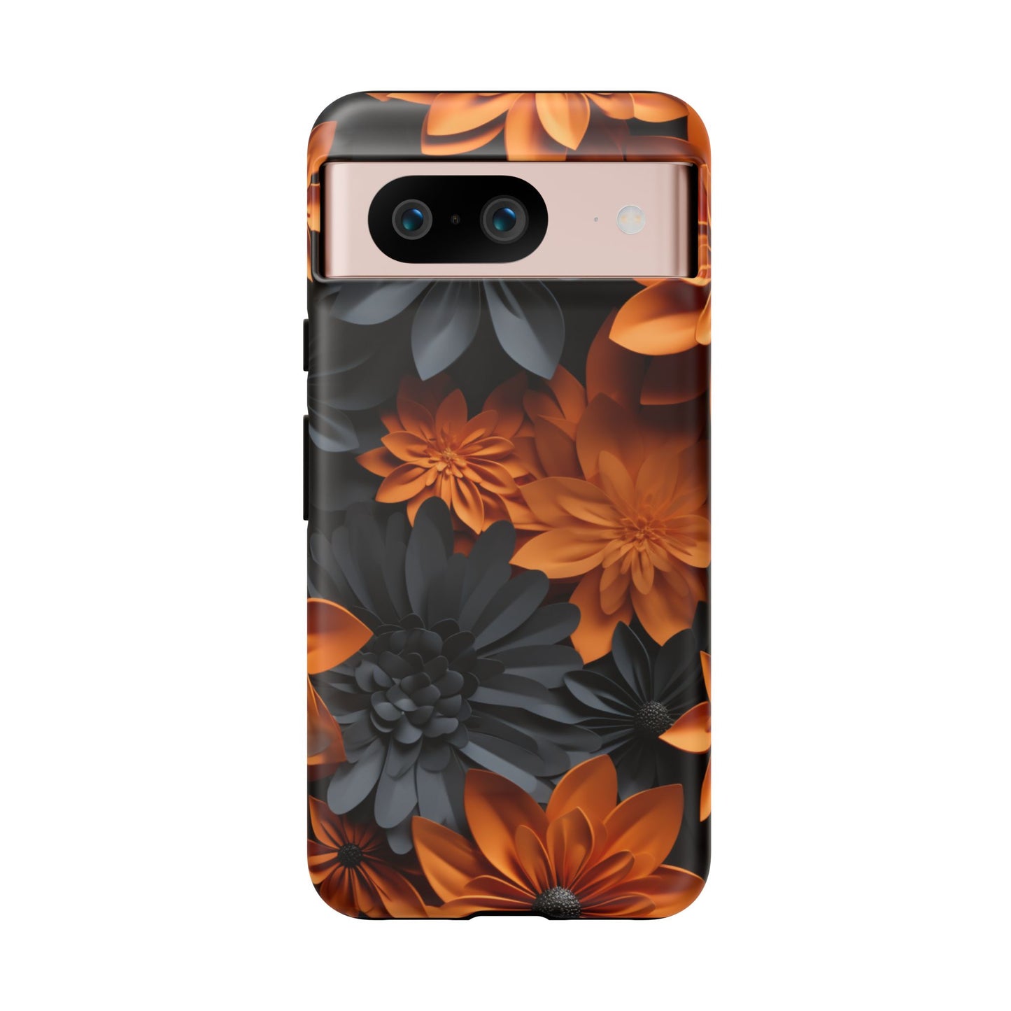 Orange & Black 3D Floral Mobile Case