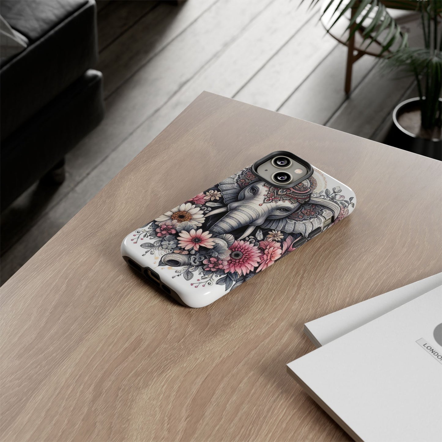Royal Elephant Mandala Phone Case – Intricate Bohemian Floral Design