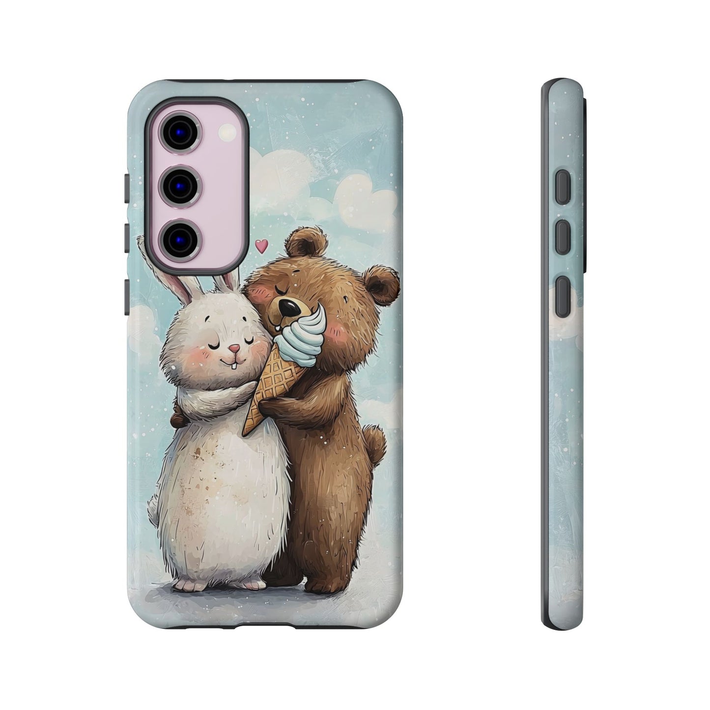 Cozy Bunny & Bear Ice Cream Love - Cute Anime Phone Case for iPhone, Samsung, Google Pixel