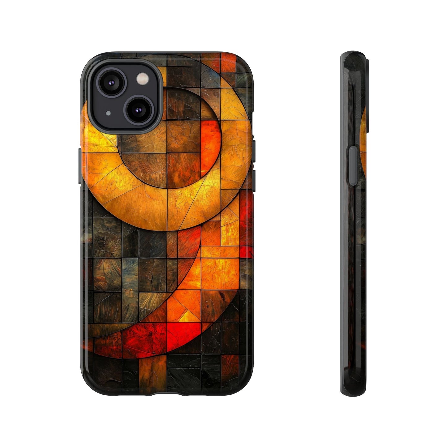 Inferno Spiral – Geometric Stained Glass Art Phone Case for iPhone, Samsung & Pixel