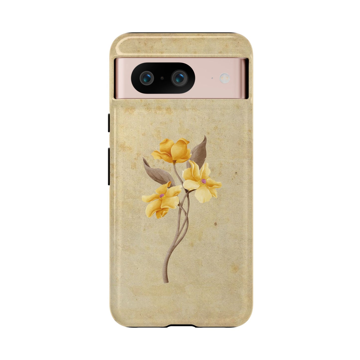 Minimal Vintage Floral Phone Case β Yellow Flower on Beige | iPhone, Samsung & Pixel