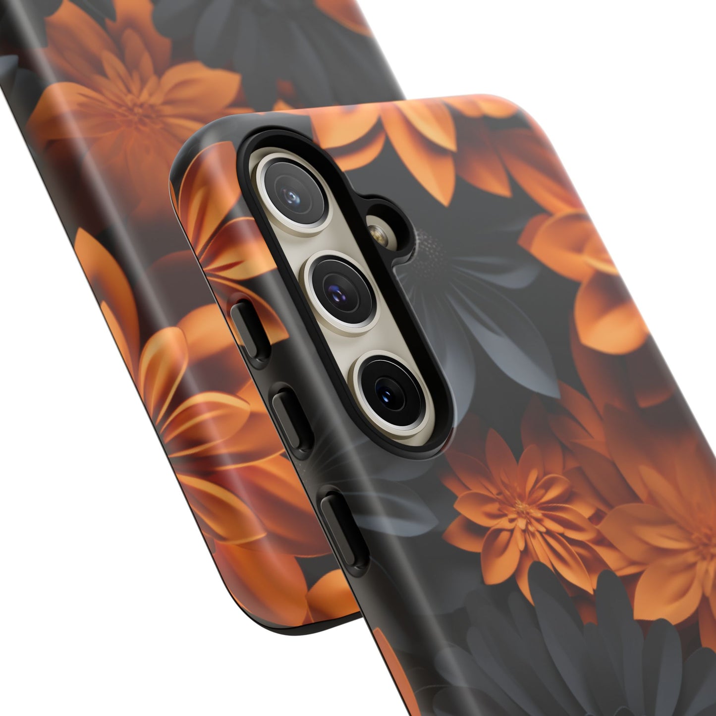 Orange & Black 3D Floral Mobile Case