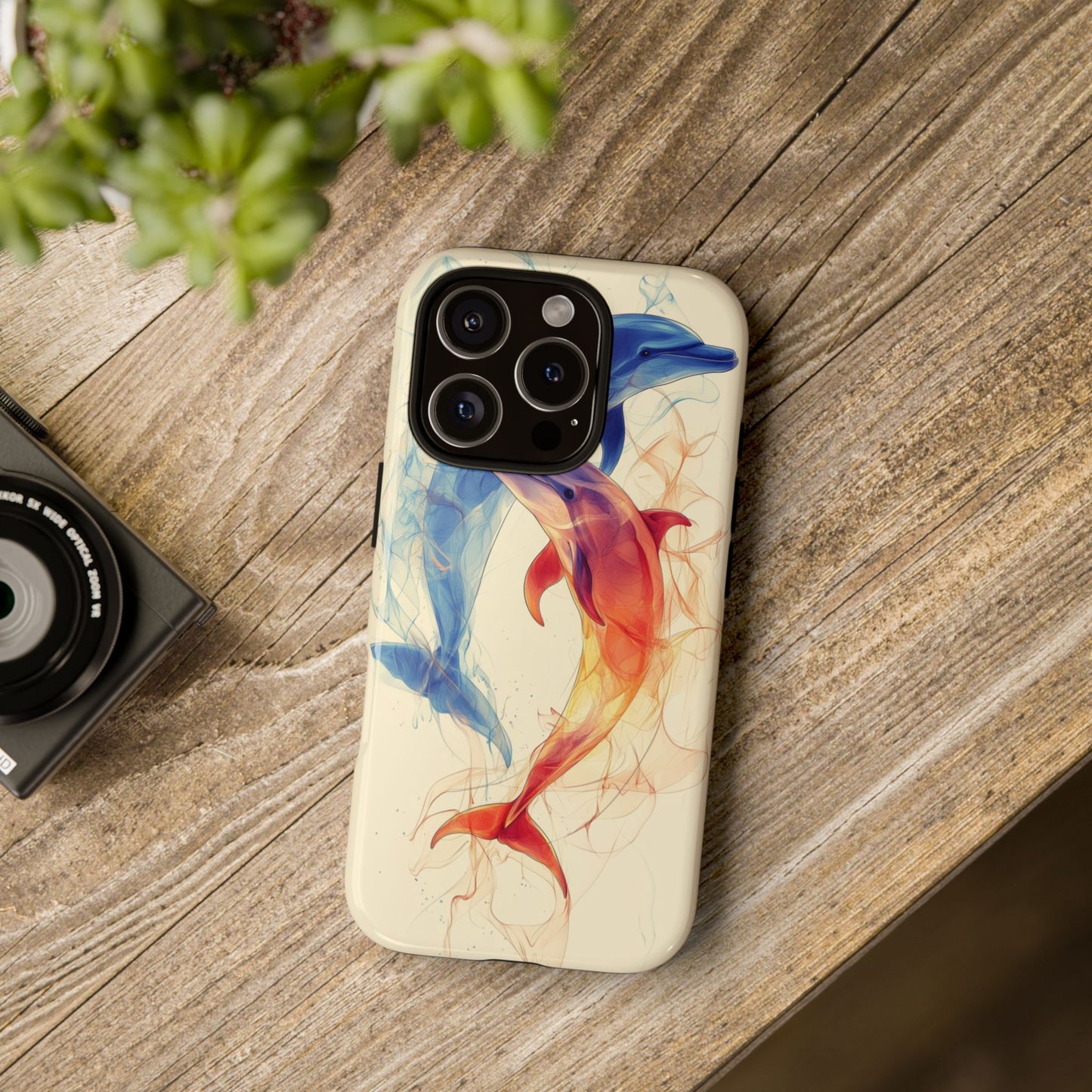 Elemental Dolphins: Fire & Water Fusion Phone Case for iPhone, Samsung & Pixel