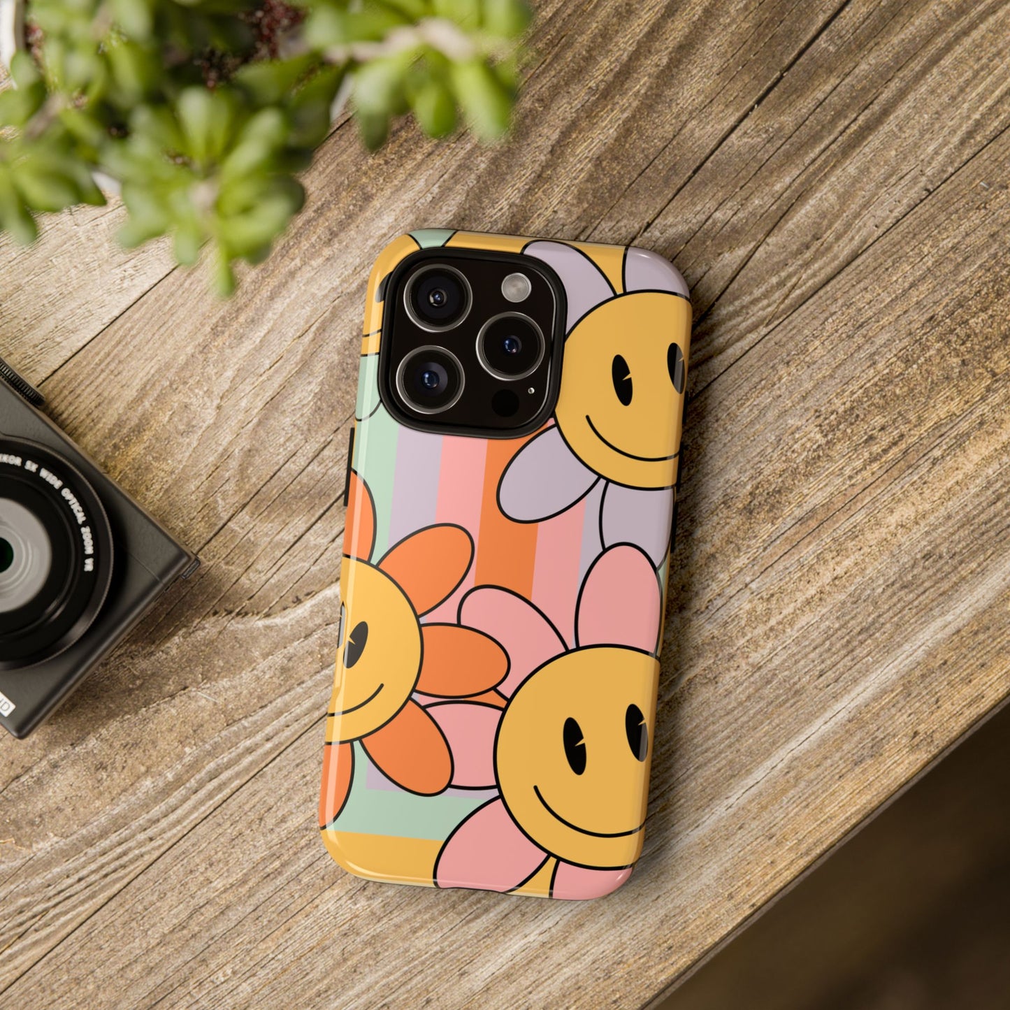 Retro Smiley Face Flower Phone Case β Cute 70s Aesthetic for iPhone, Samsung & Google Pixel