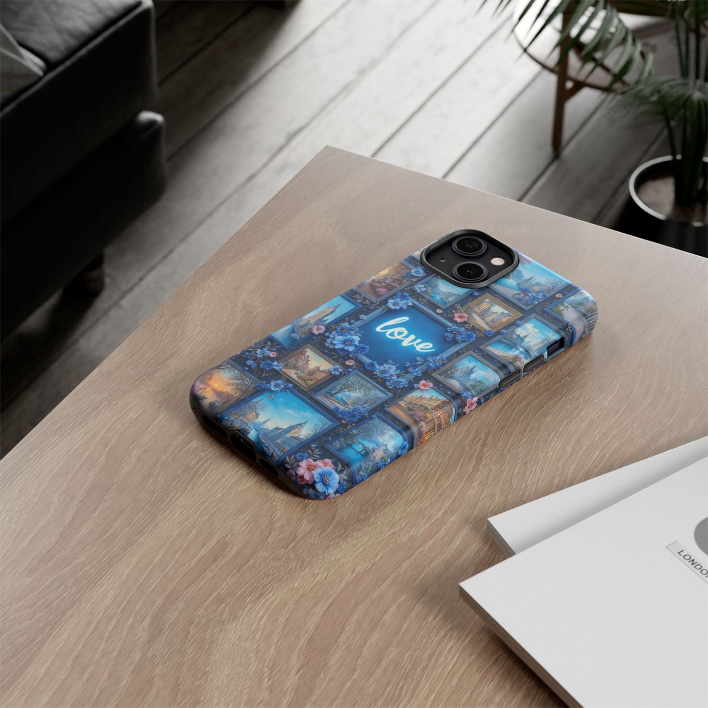 Blue Floral Love Frame Phone Case