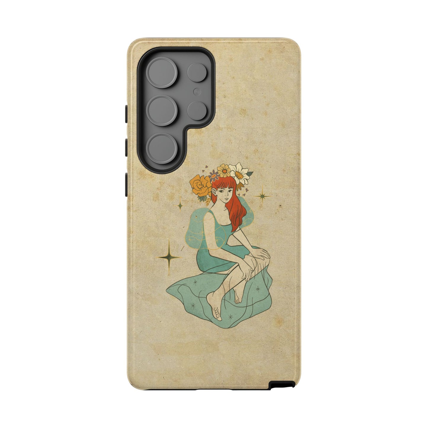 Vintage Aesthetic Phone Case – Cute Girl with Flower Crown | Minimal Beige Cover for iPhone, Samsung & Pixel