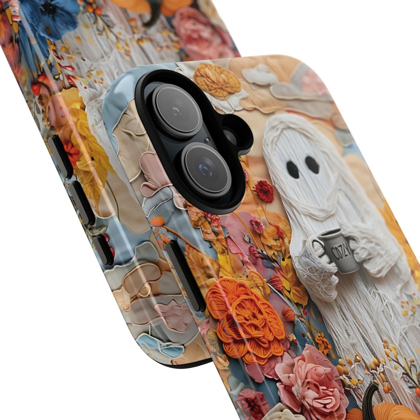 Colorful Whimsical Artwork of Ghost in Autumn Scene phone case design.