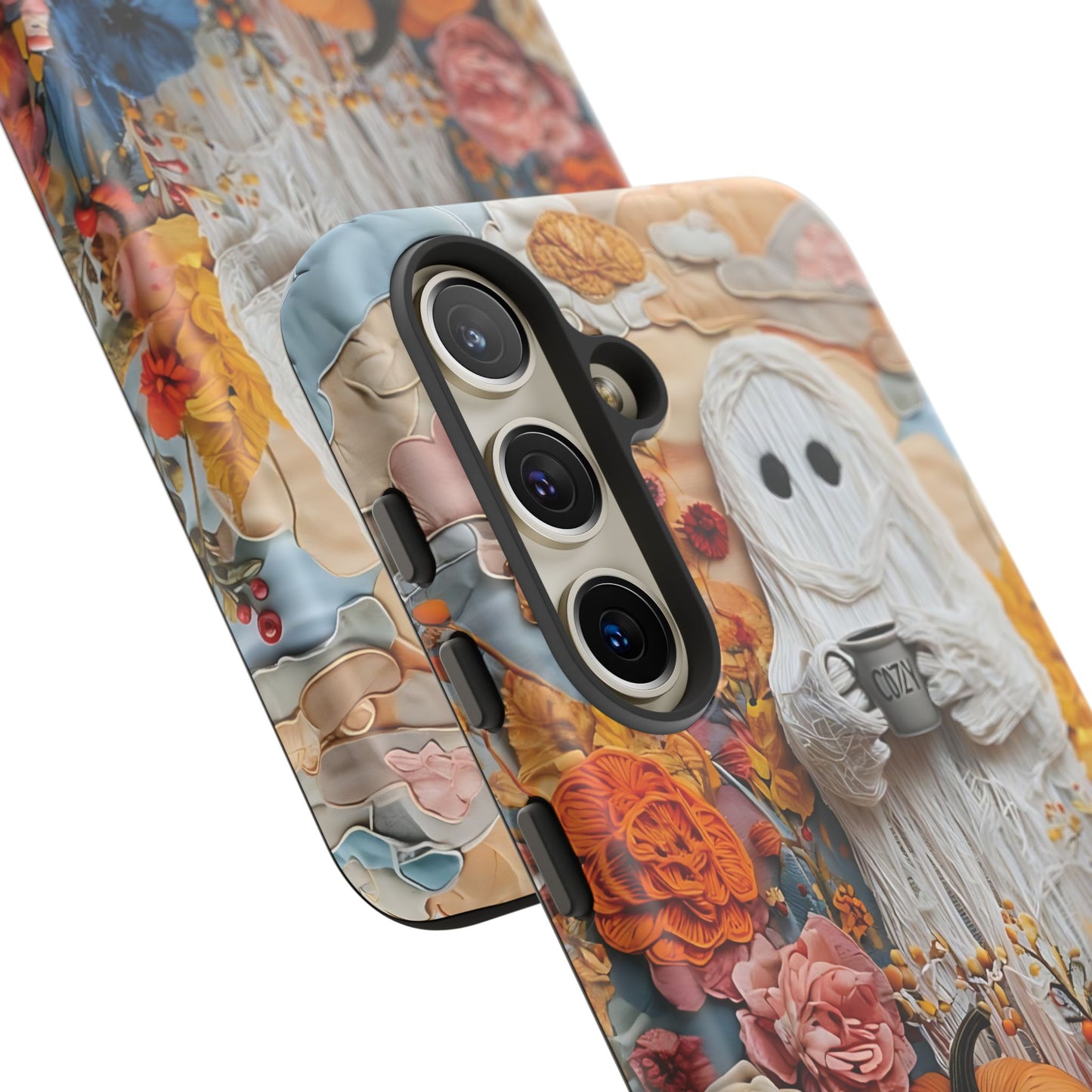 Colorful Whimsical Artwork of Ghost in Autumn Scene phone case design.