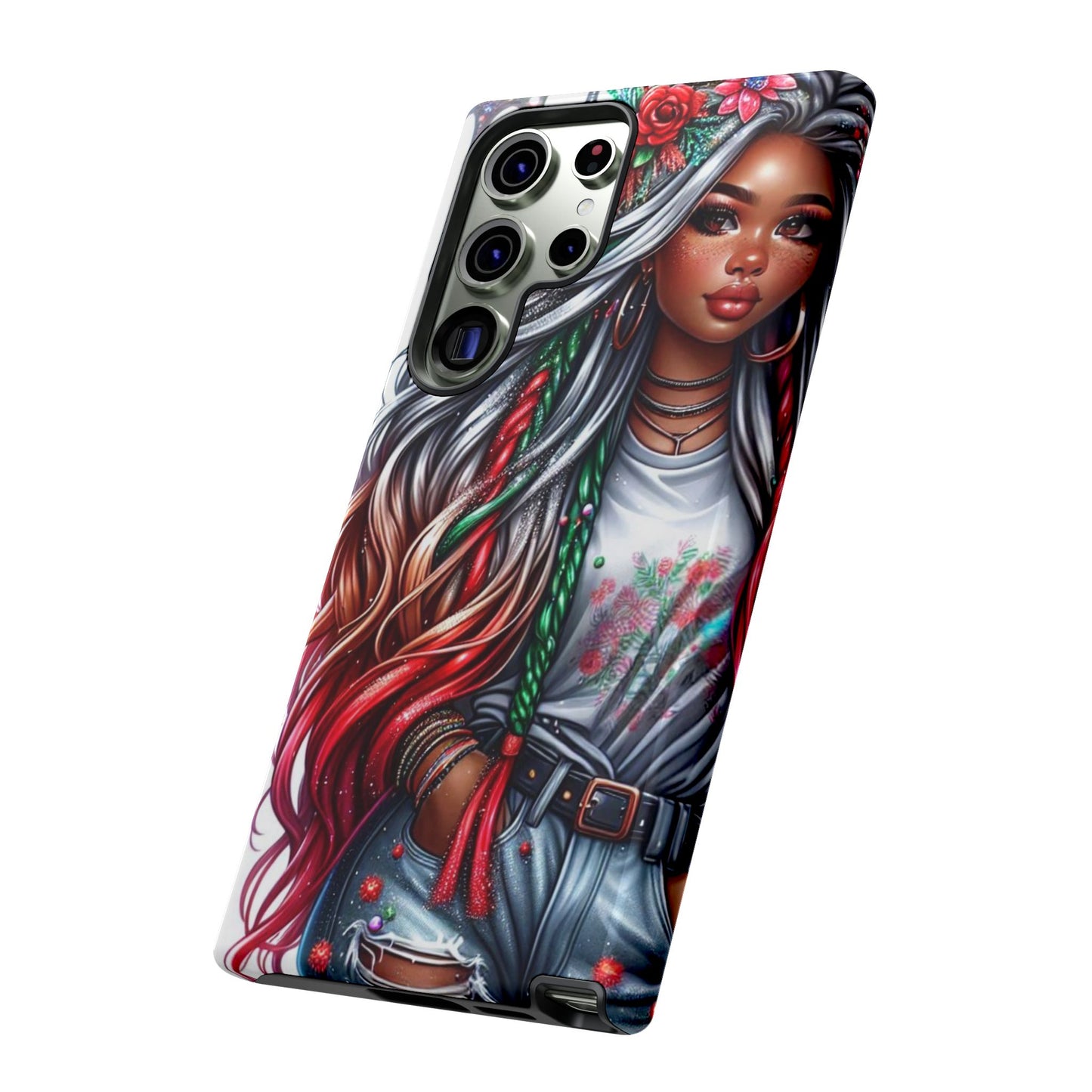 Festive Boho Queen – Holiday Glow & Candy Cane Braids Mobile Cover