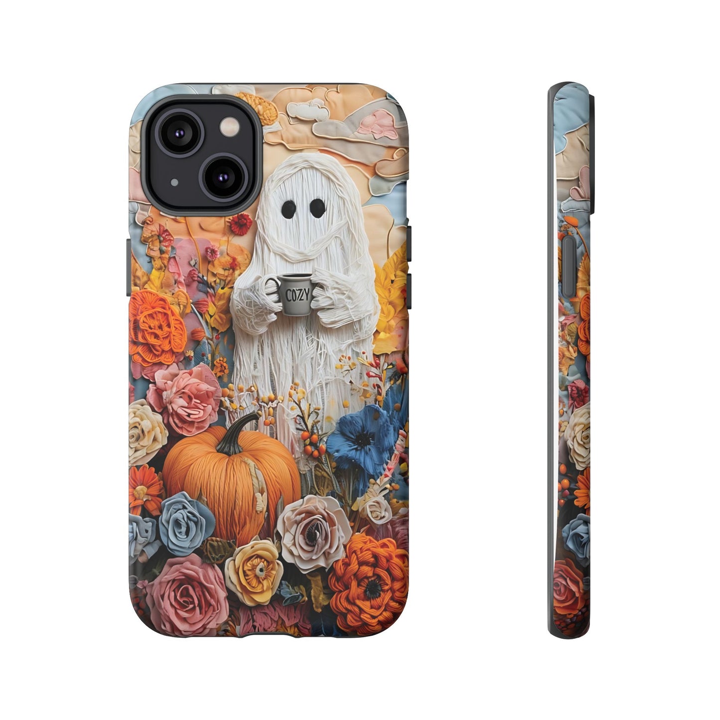 Colorful Whimsical Artwork of Ghost in Autumn Scene phone case design.