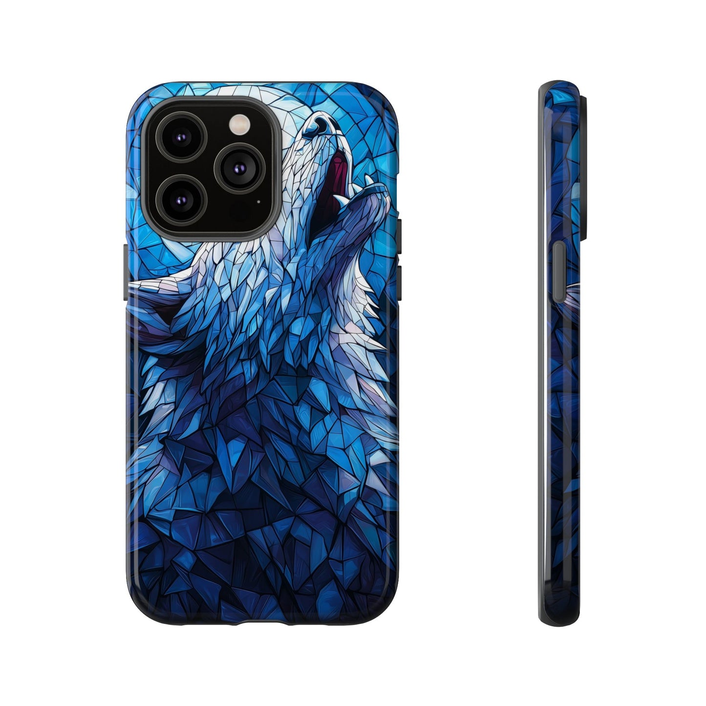Mystic Moon Wolf – Stained Glass Mosaic Phone Case for iPhone, Samsung & Pixel