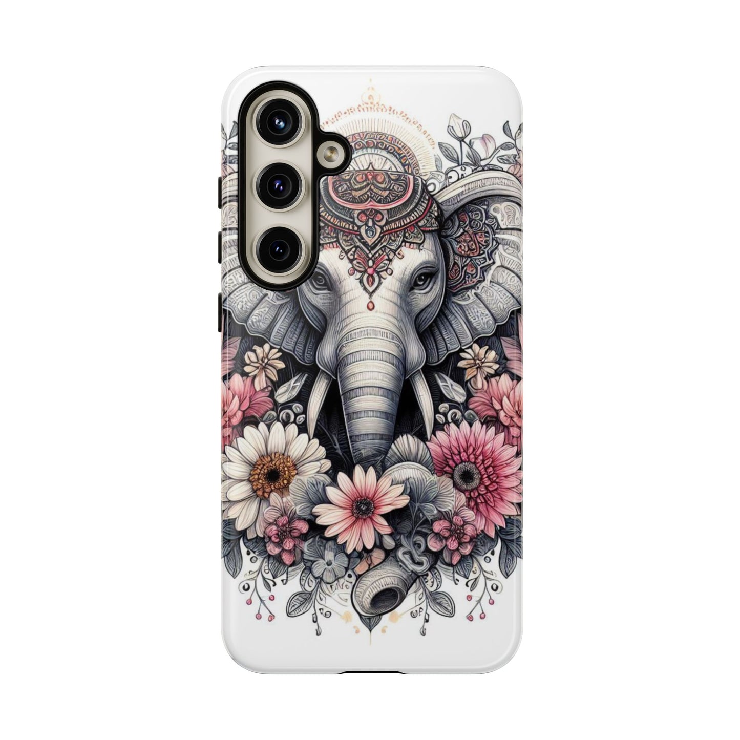 Royal Elephant Mandala Phone Case – Intricate Bohemian Floral Design
