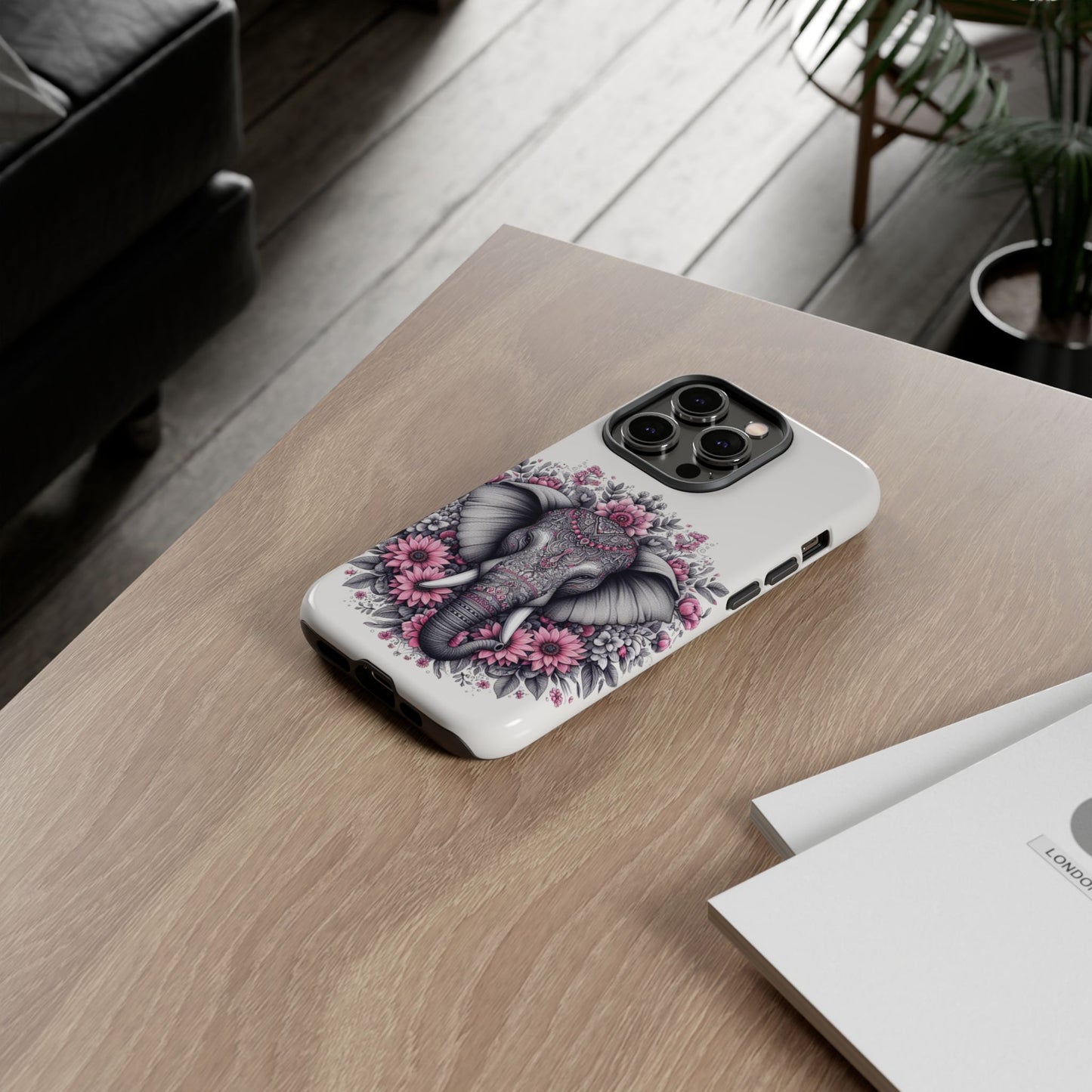 Intricate Floral Elephant Mobile Cover – Mandala-Inspired Boho Art