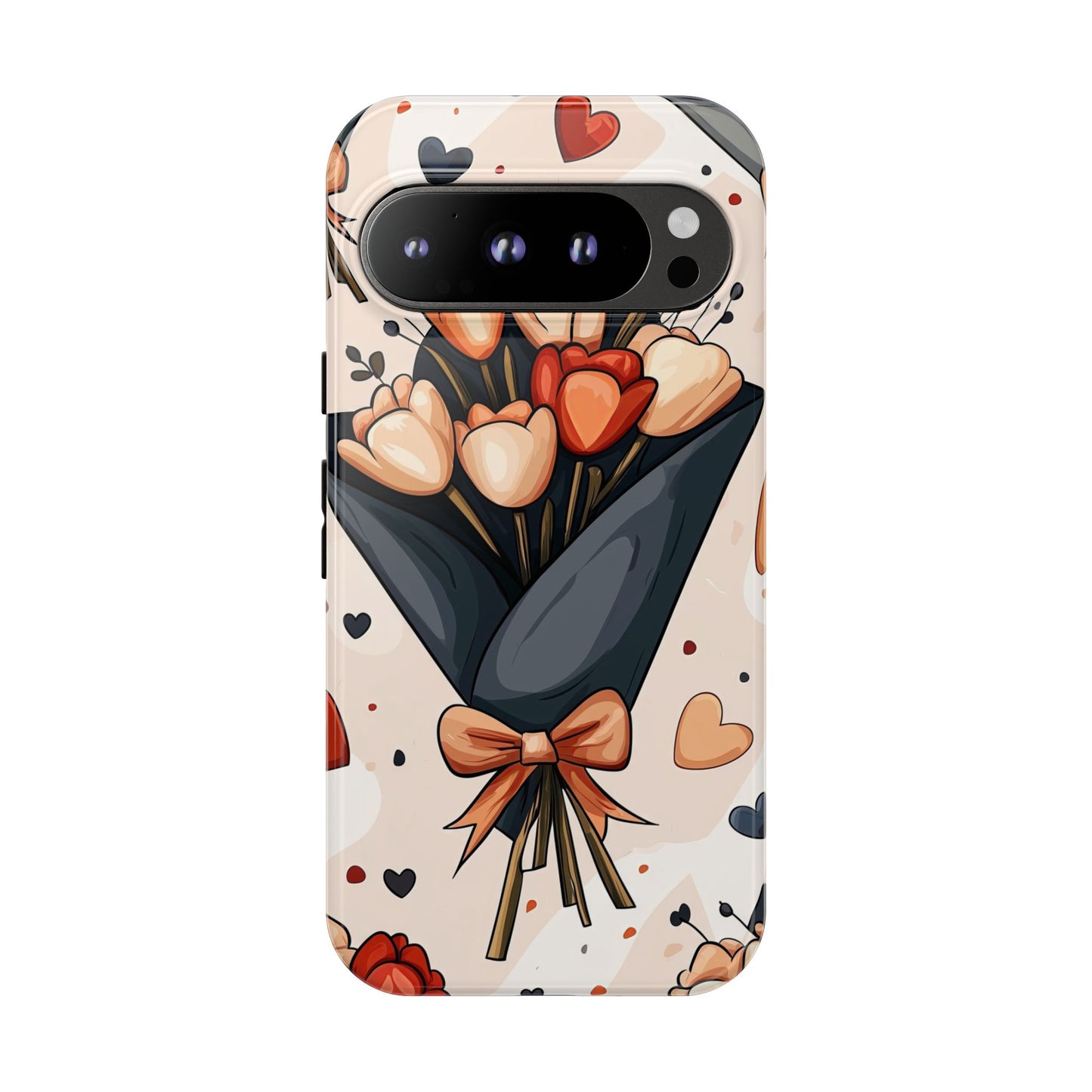 Romantic Bouquet Floral Phone Case for iPhone, Samsung & Pixel | Cute Heart & Flowers Design | Soft Matte Finish