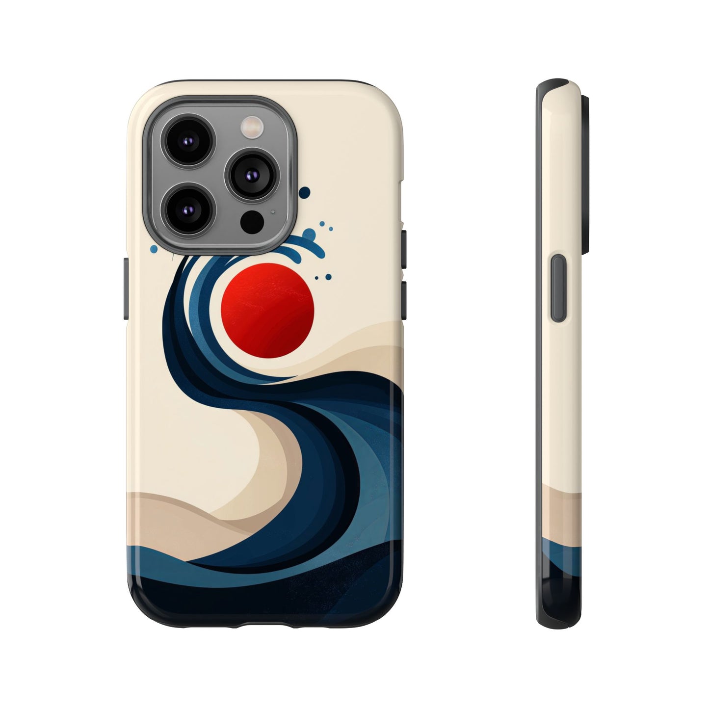 Red Sun Wave – Minimalist Abstract Ocean Case for iPhone, Google Pixel, Samsung