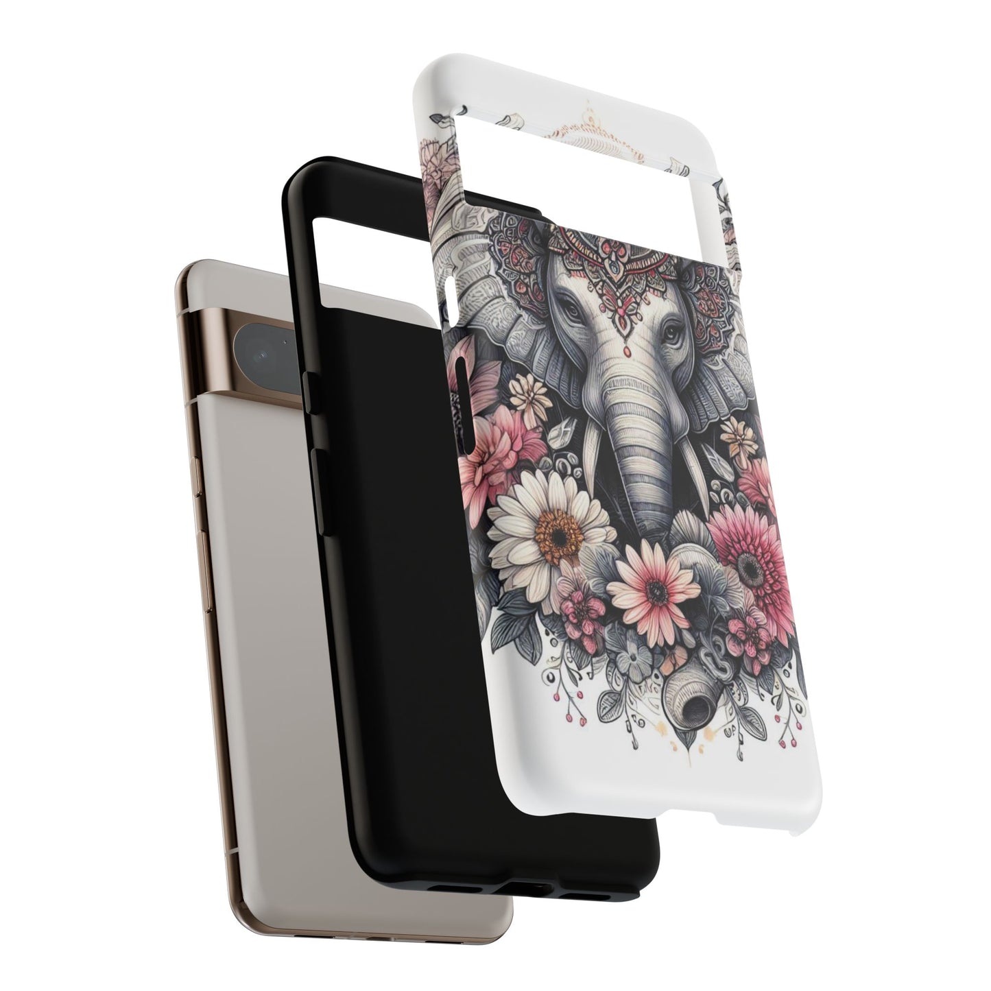 Royal Elephant Mandala Phone Case – Intricate Bohemian Floral Design