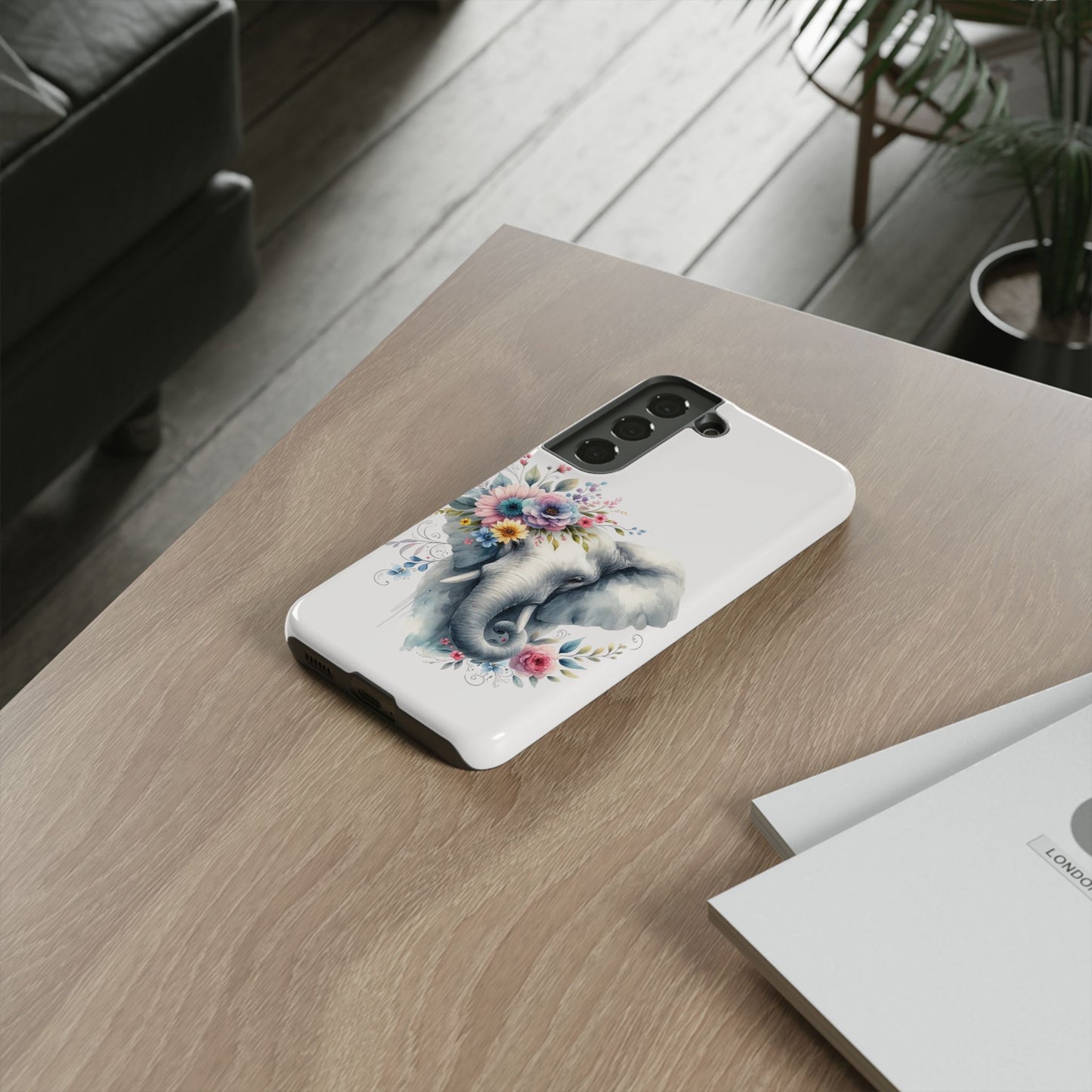 Floral Elephant Mobile Cover – Elegant Watercolor Art
