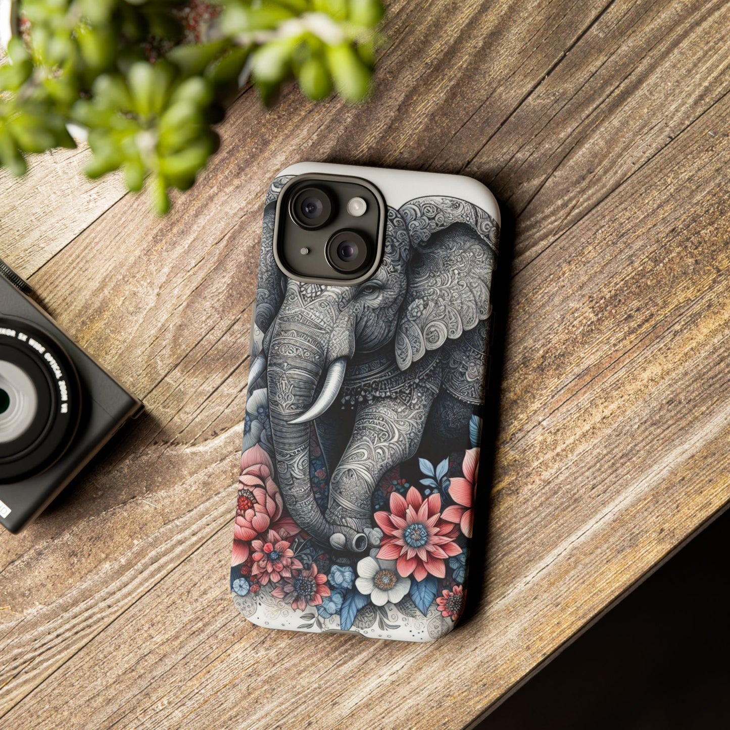 Mandala Elephant Mobile Cover – Elegant Black & White Floral Art
