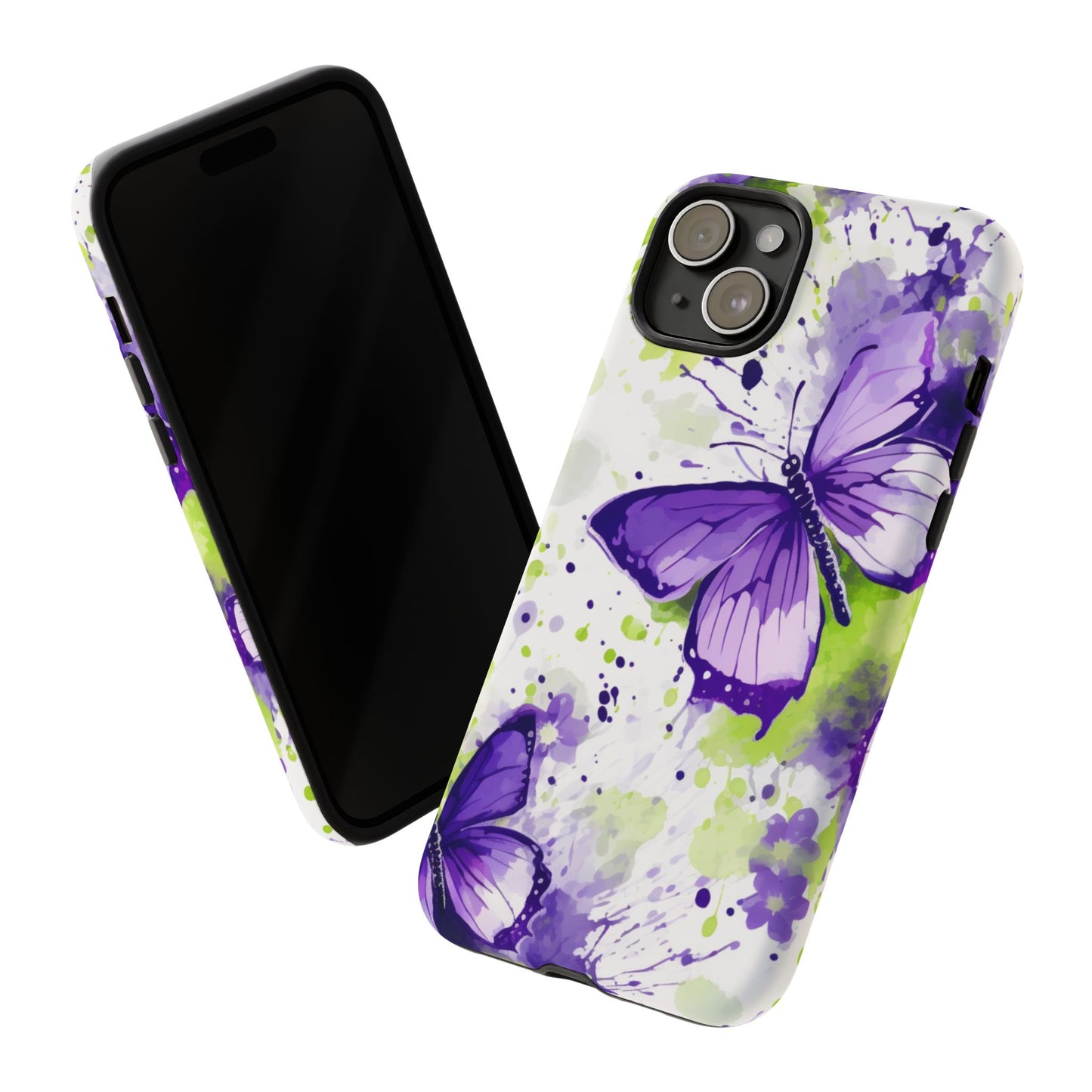 Vibrant Purple Butterfly Splash Mobile Cover – Artistic Green & Violet Aesthetic