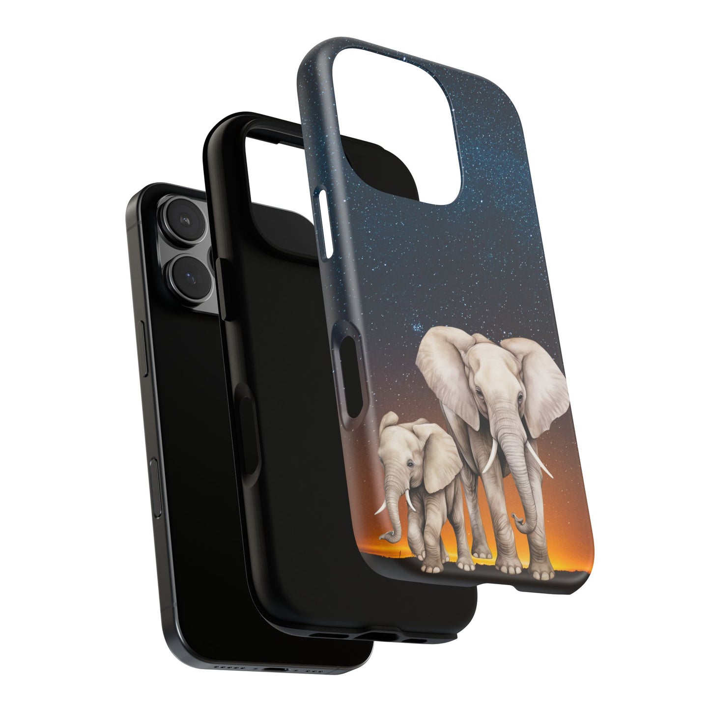 Starry Safari Elephant Family Mobile Cover – Cosmic Wildlife Aesthetic