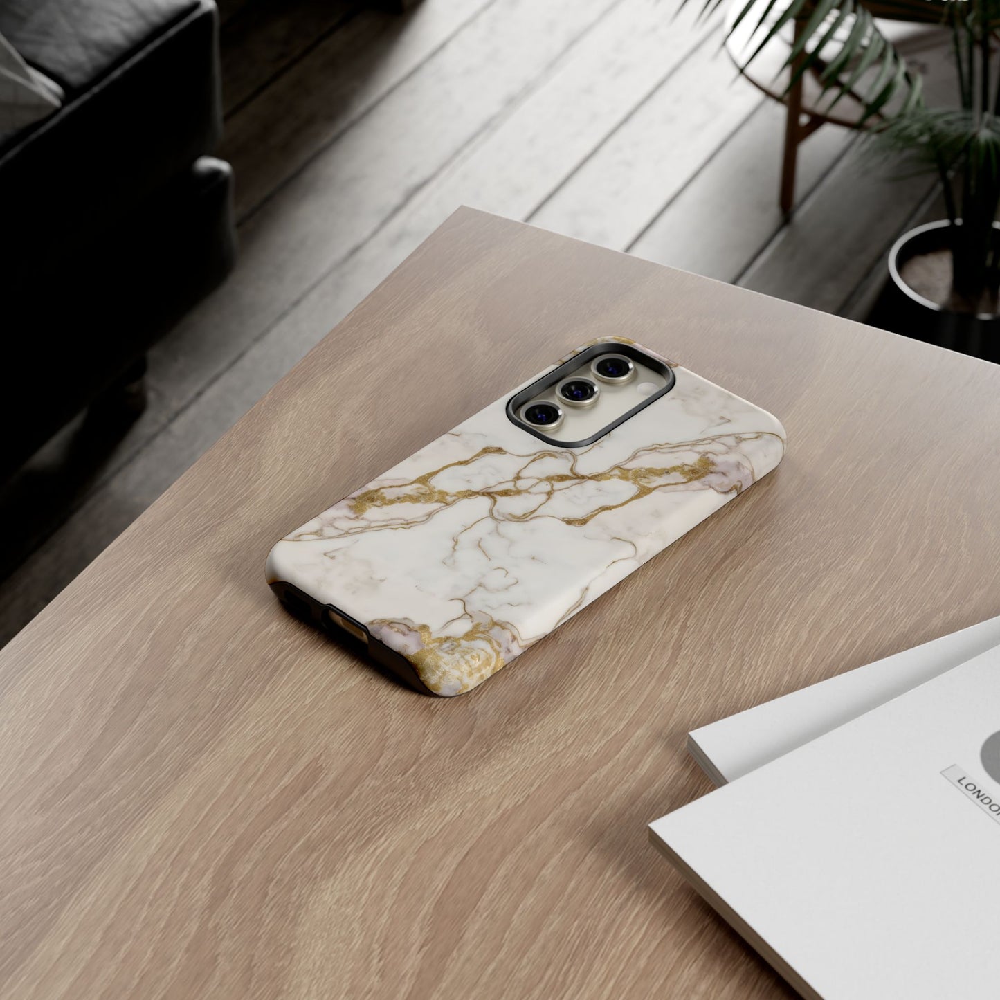 Elegant White and Gold Marble Case Design