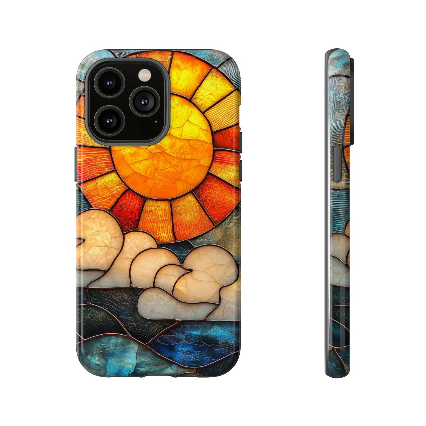 Modern Stained Glass Phone Case – Warm Tones & Abstract Landscape for iPhone, Samsung & Pixel