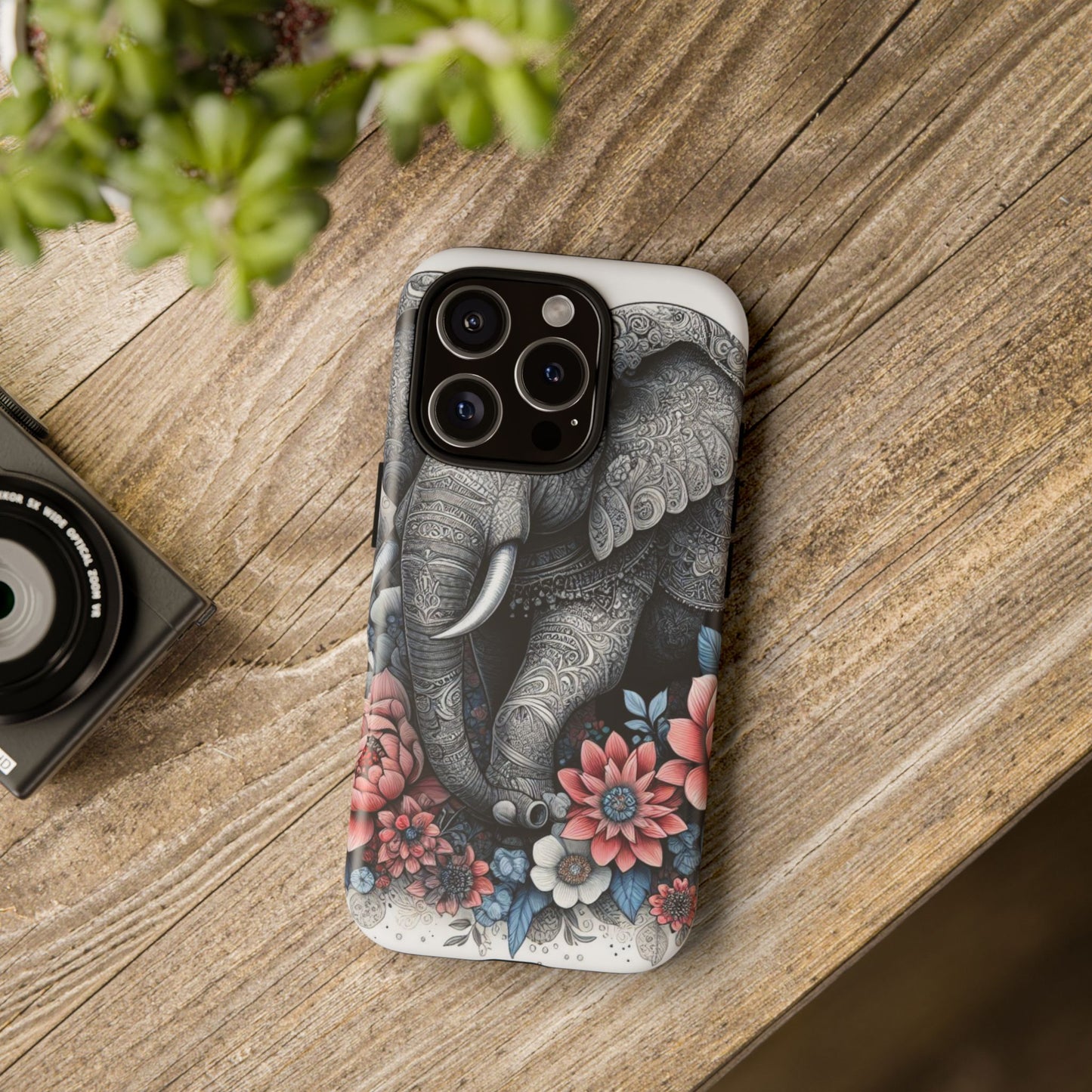 Mandala Elephant Mobile Cover – Elegant Black & White Floral Art